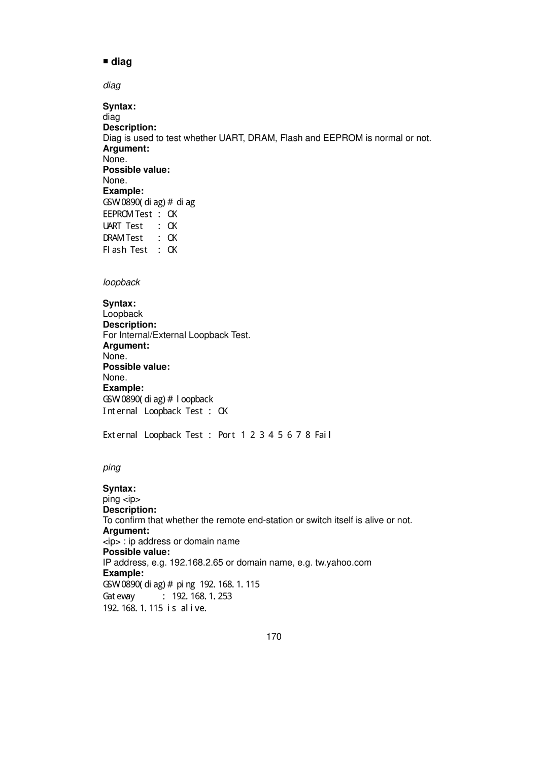 LevelOne GSW-0890 user manual Diag, Description 