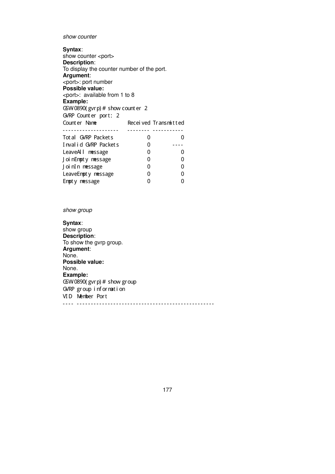 LevelOne GSW-0890 user manual Syntax show group Description 