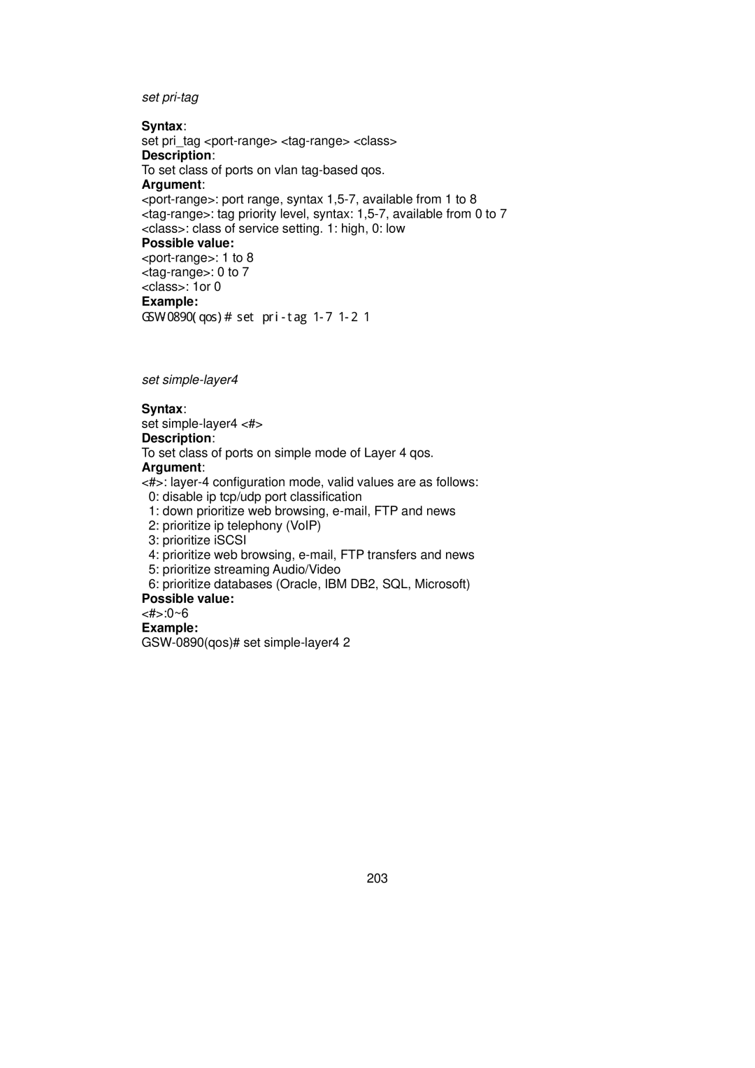 LevelOne GSW-0890 user manual Possible value #0~6 Example 