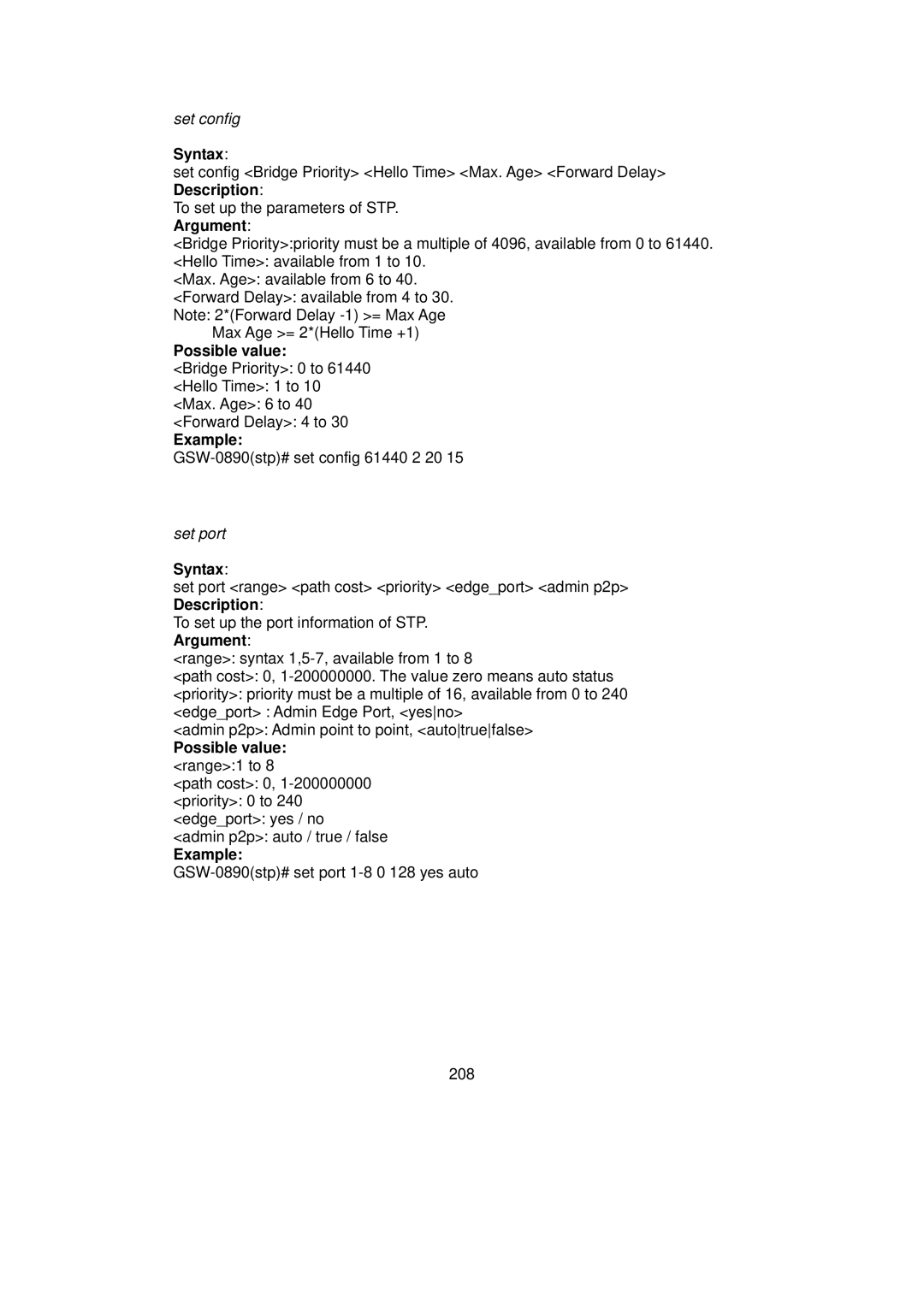 LevelOne GSW-0890 user manual Possible value range1 to 