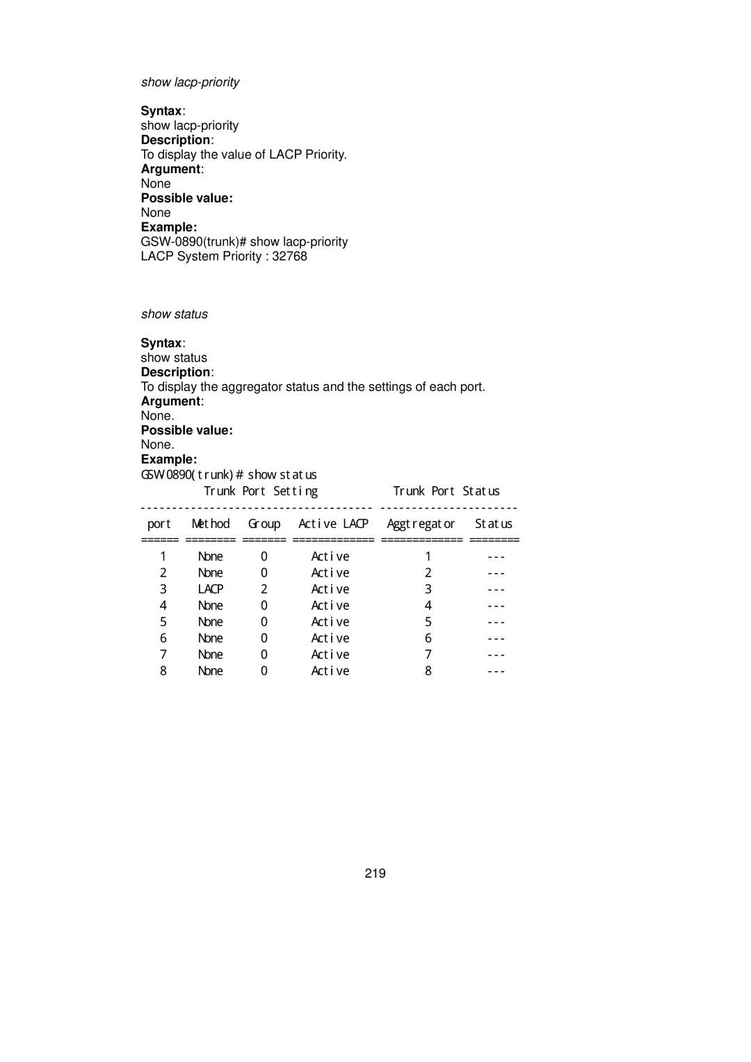 LevelOne GSW-0890 user manual Lacp 