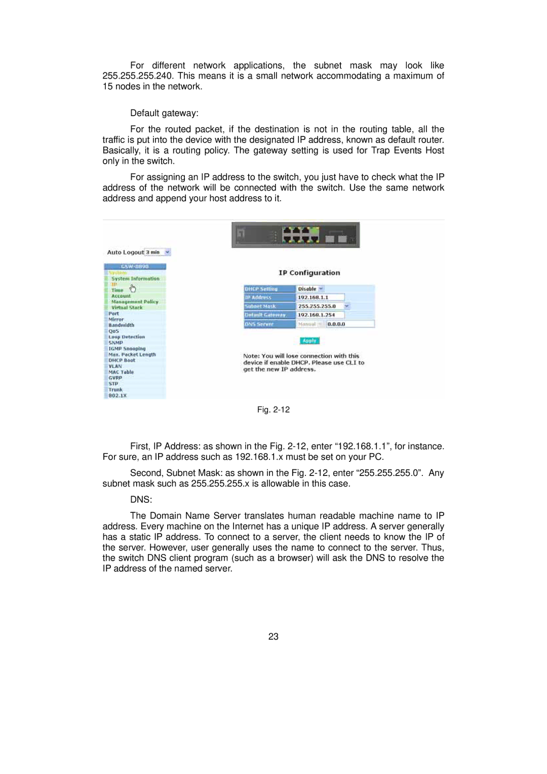 LevelOne GSW-0890 user manual Dns 