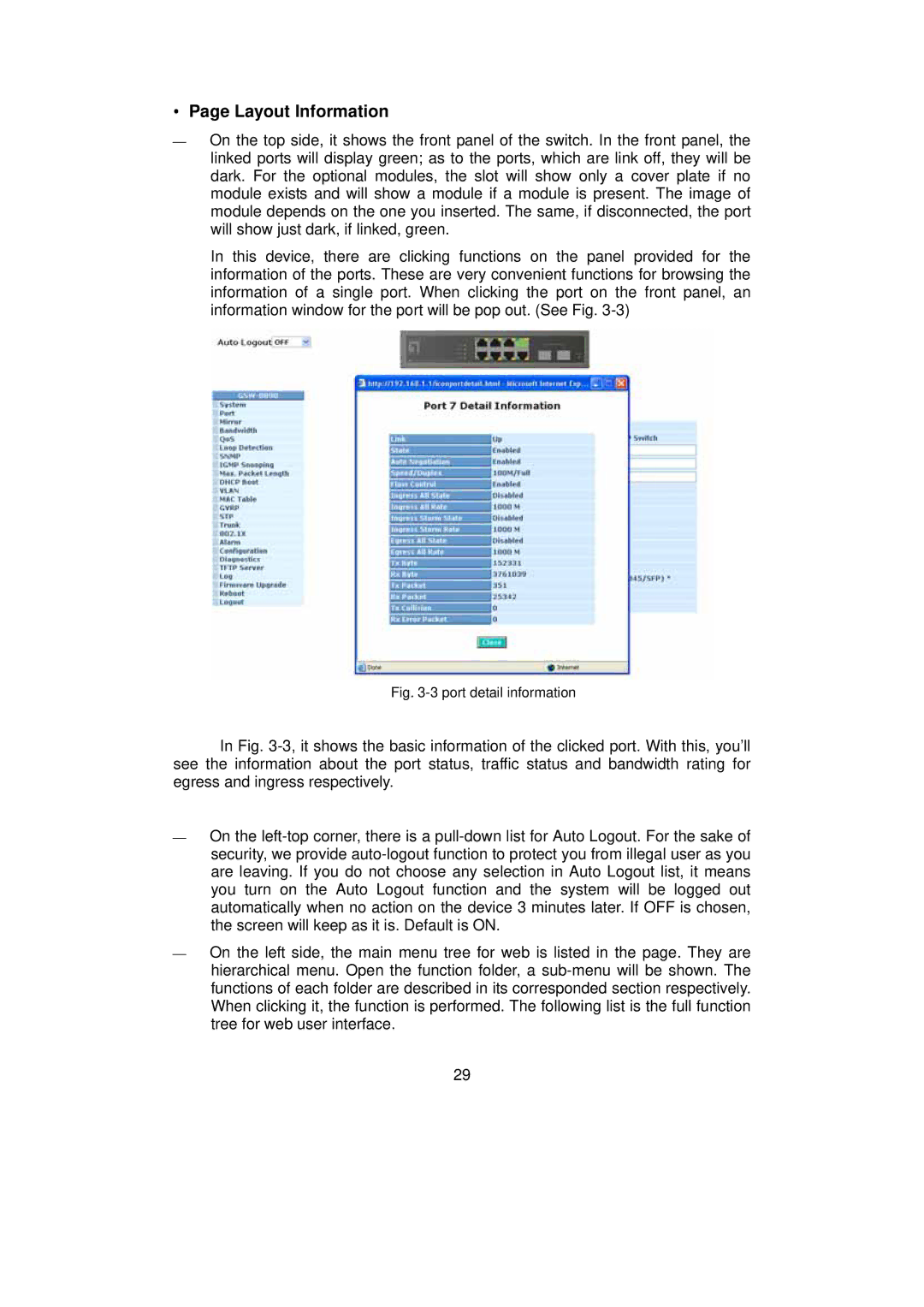 LevelOne GSW-0890 user manual Layout Information, Port detail information 