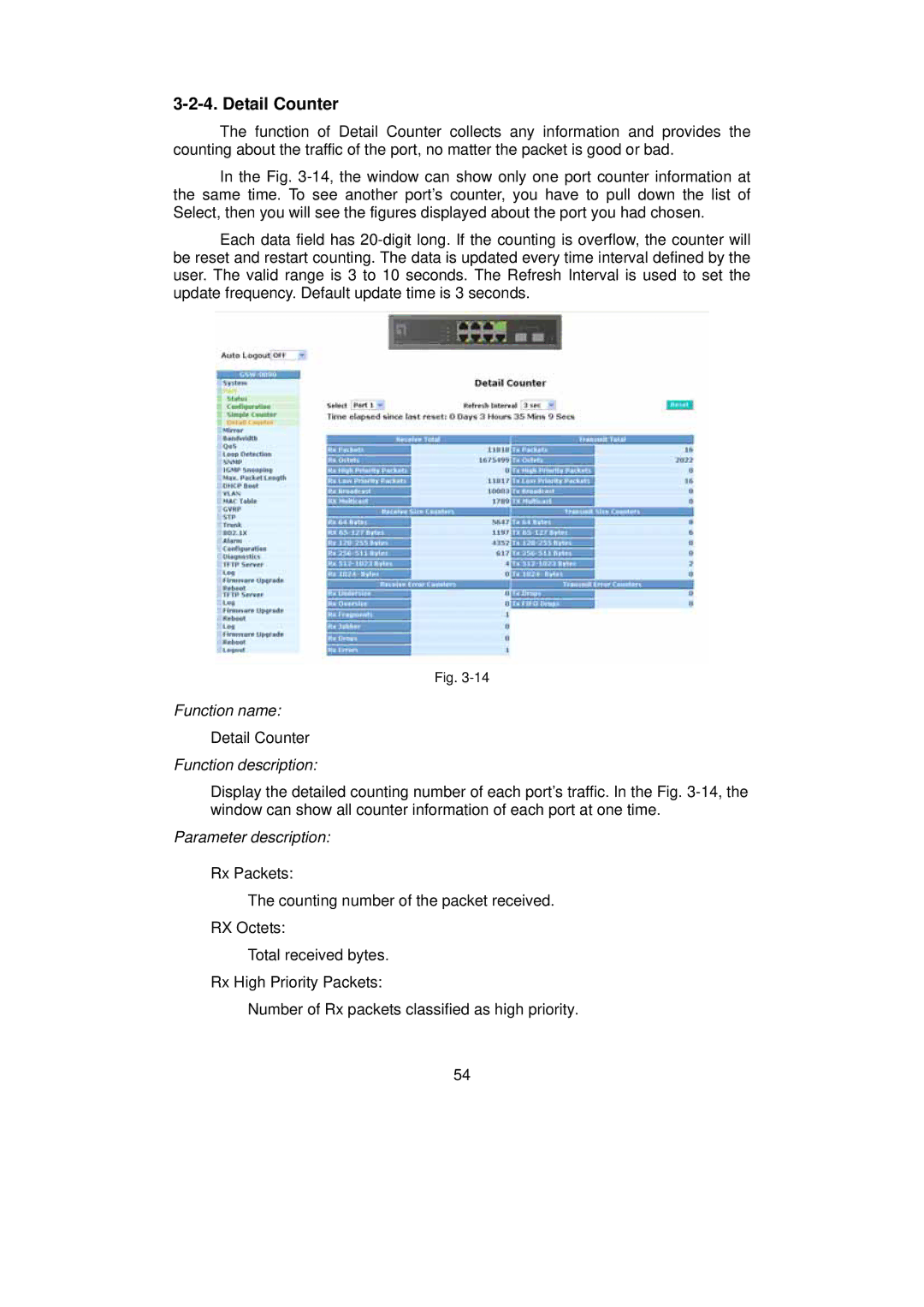 LevelOne GSW-0890 user manual Detail Counter 