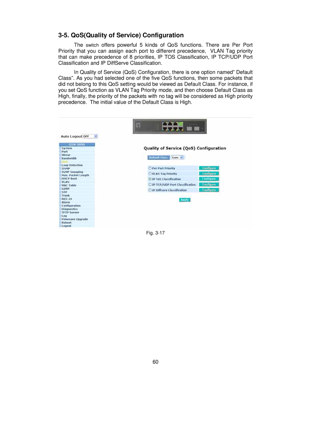 LevelOne GSW-0890 user manual QoSQuality of Service Configuration 