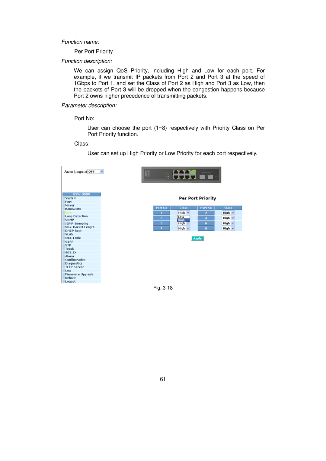 LevelOne GSW-0890 user manual Per Port Priority 