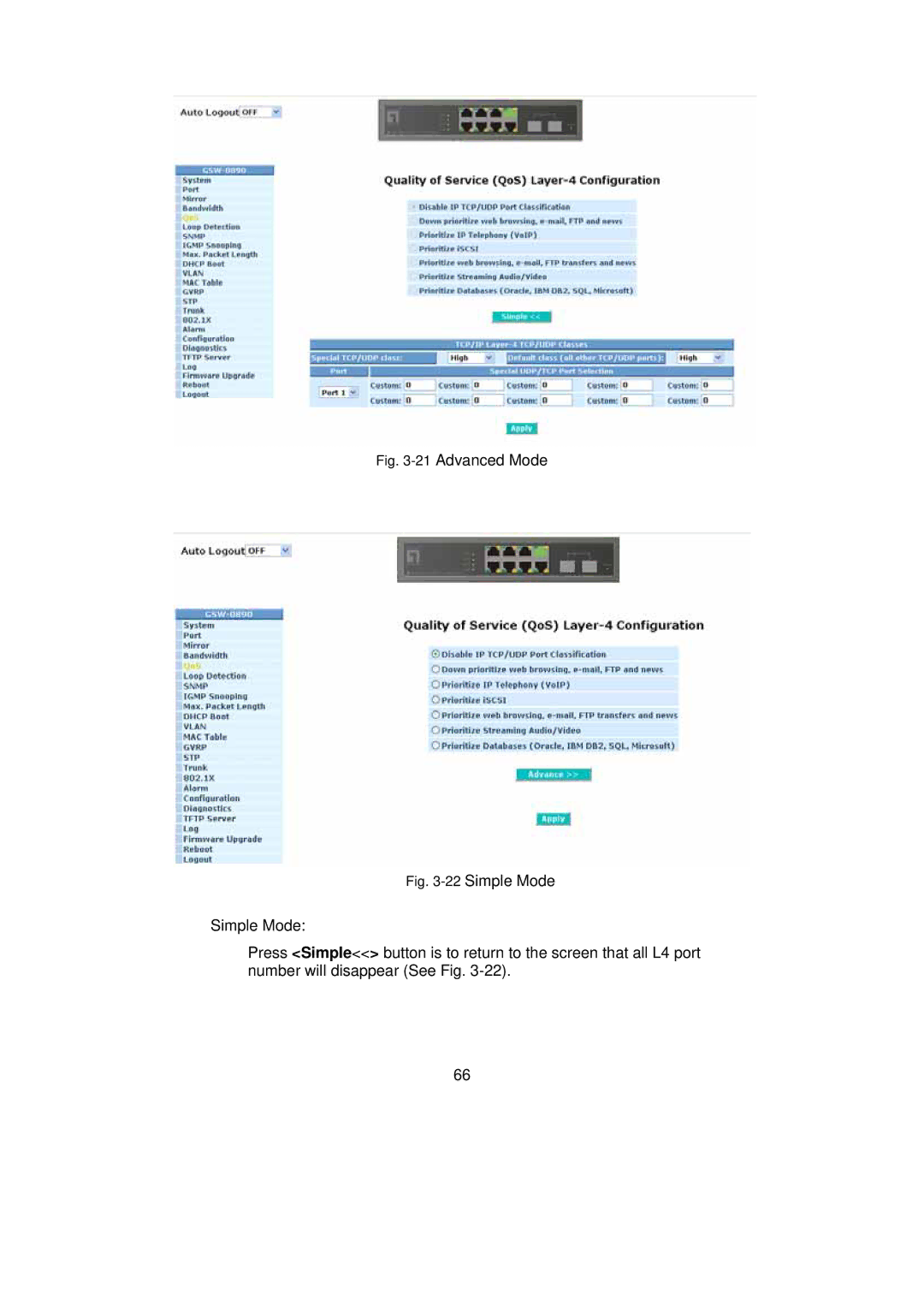 LevelOne GSW-0890 user manual 21Advanced Mode 