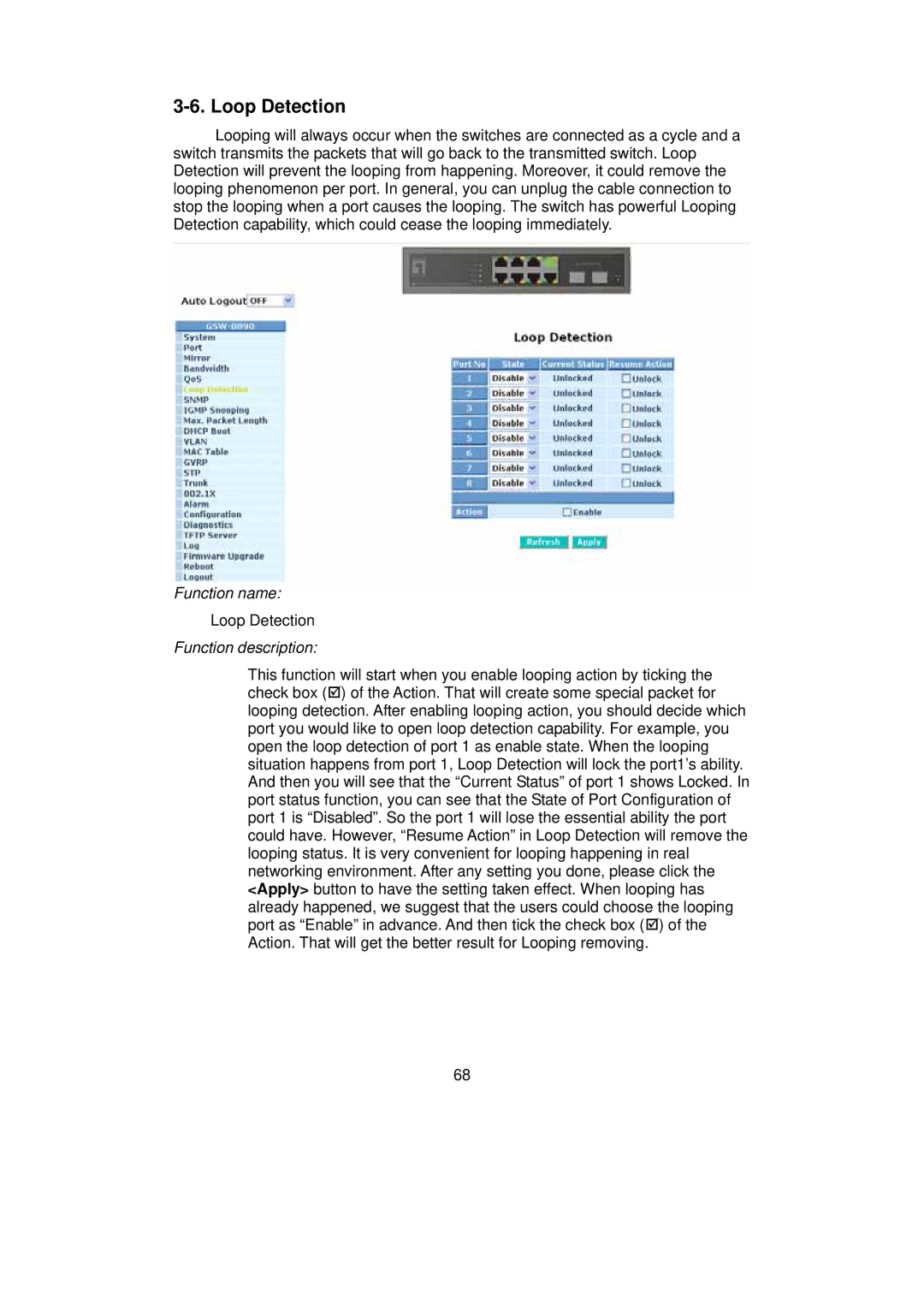 LevelOne GSW-0890 user manual Loop Detection 