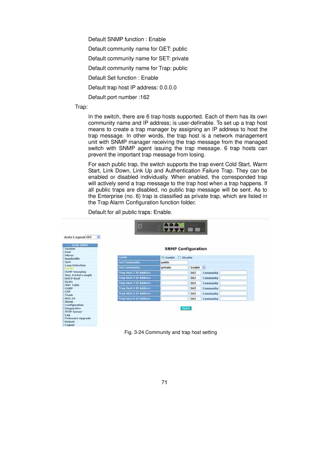 LevelOne GSW-0890 user manual Community and trap host setting 