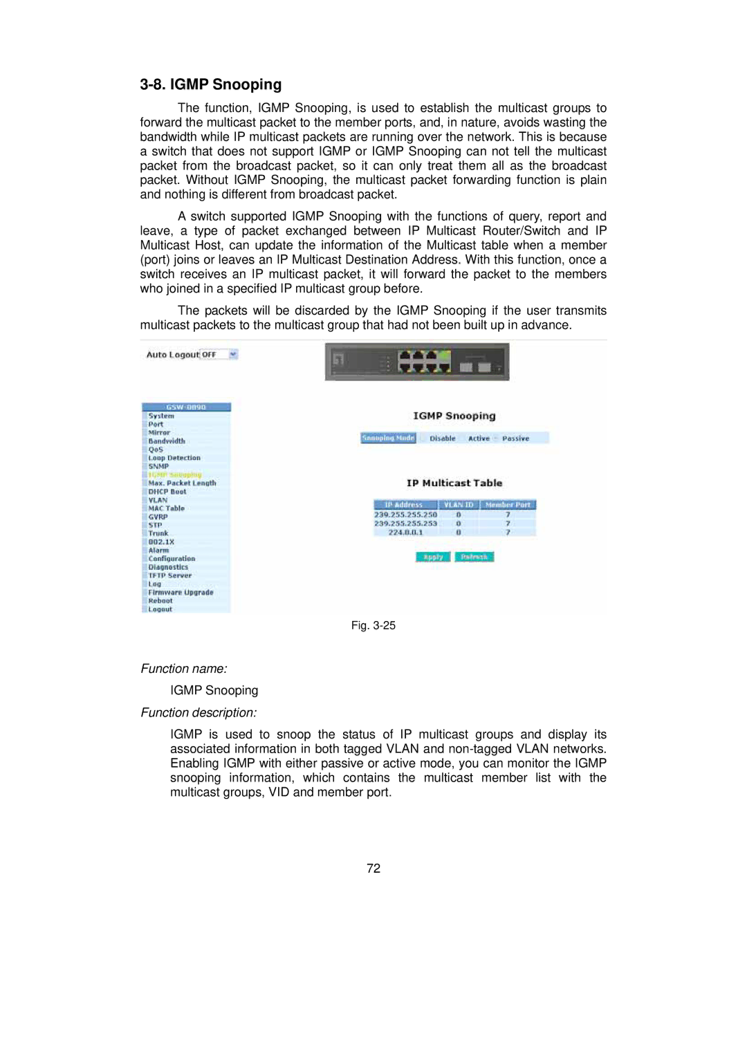 LevelOne GSW-0890 user manual Igmp Snooping 