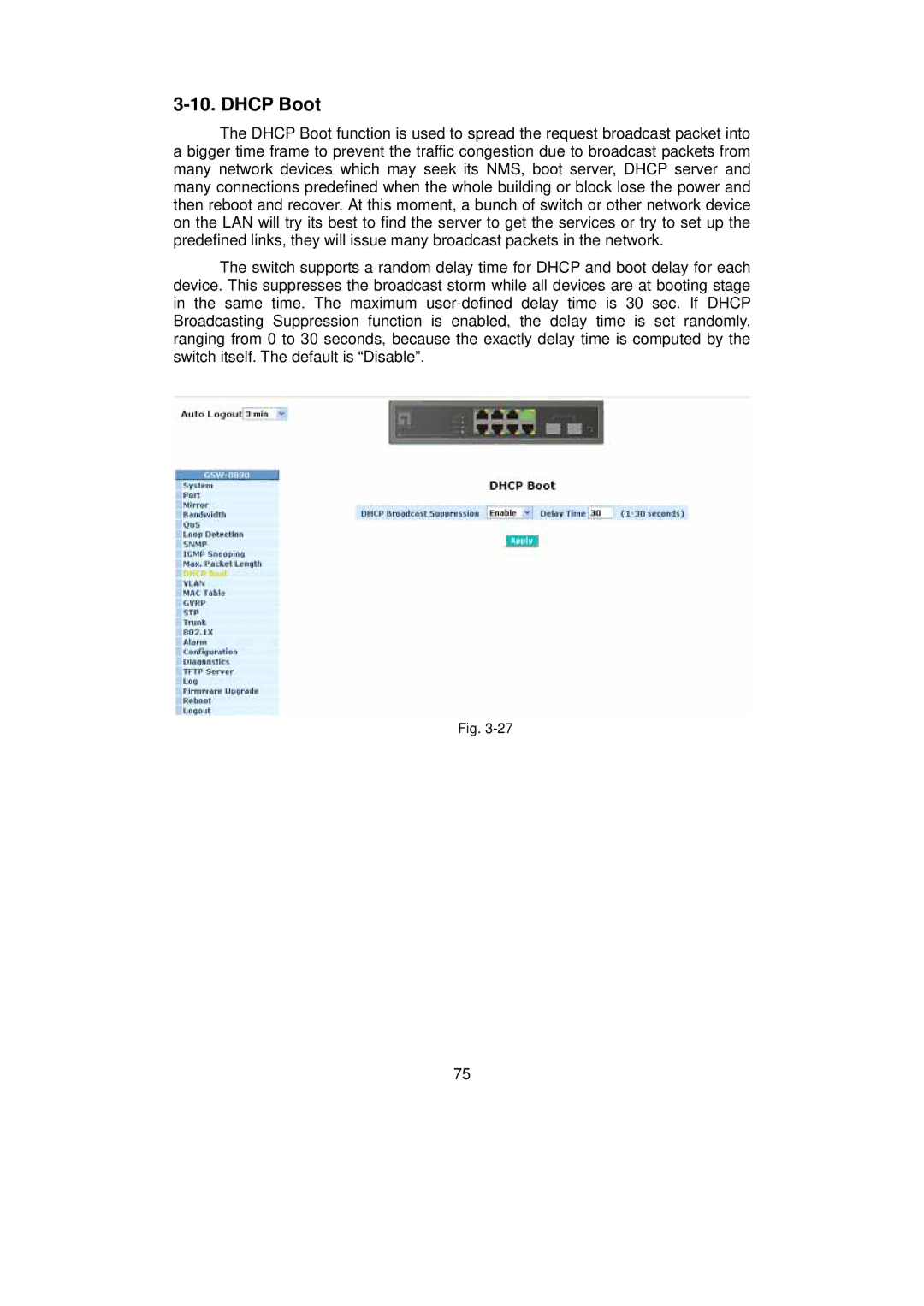 LevelOne GSW-0890 user manual Dhcp Boot 