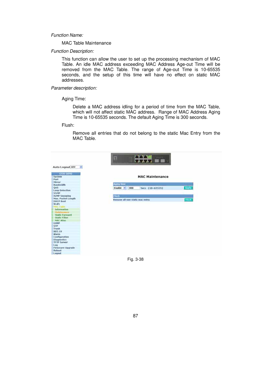 LevelOne GSW-0890 user manual MAC Table Maintenance 