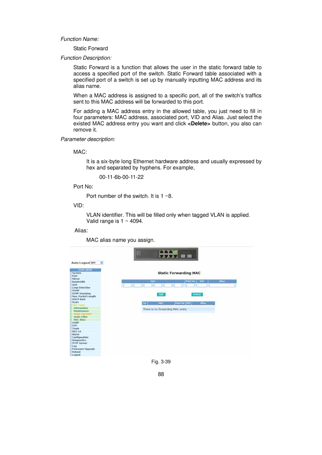 LevelOne GSW-0890 user manual Static Forward 