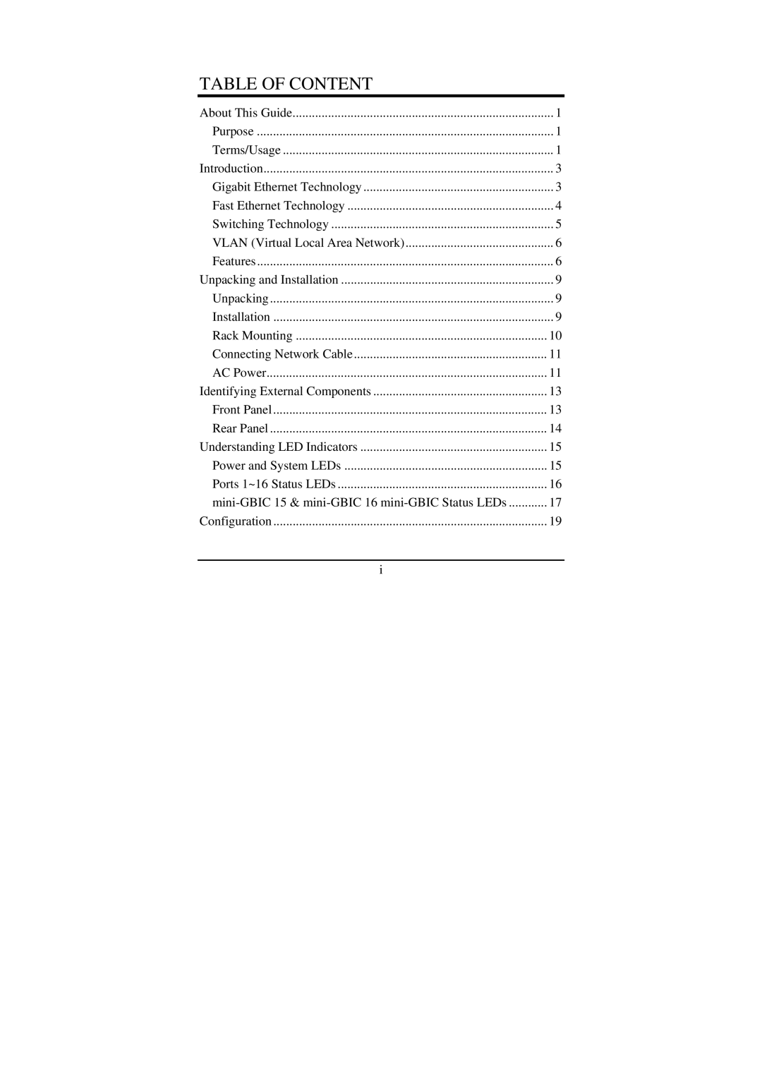 LevelOne GSW-1675T manual Table of Content 