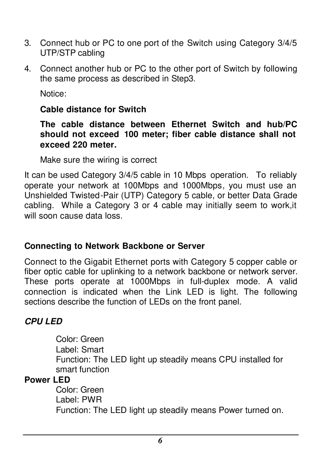 LevelOne GSW-2401TX, GSW-1601TX user manual Connecting to Network Backbone or Server, Power LED 