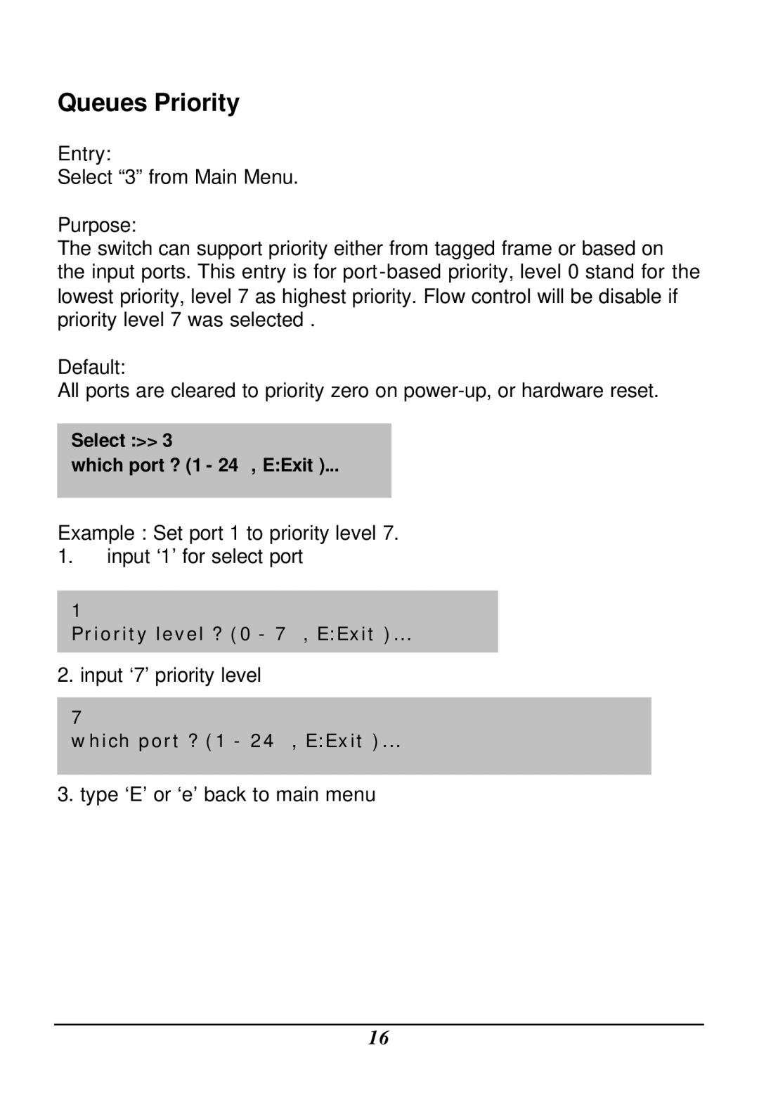 LevelOne GSW-2401TX, GSW-1601TX user manual Queues Priority 