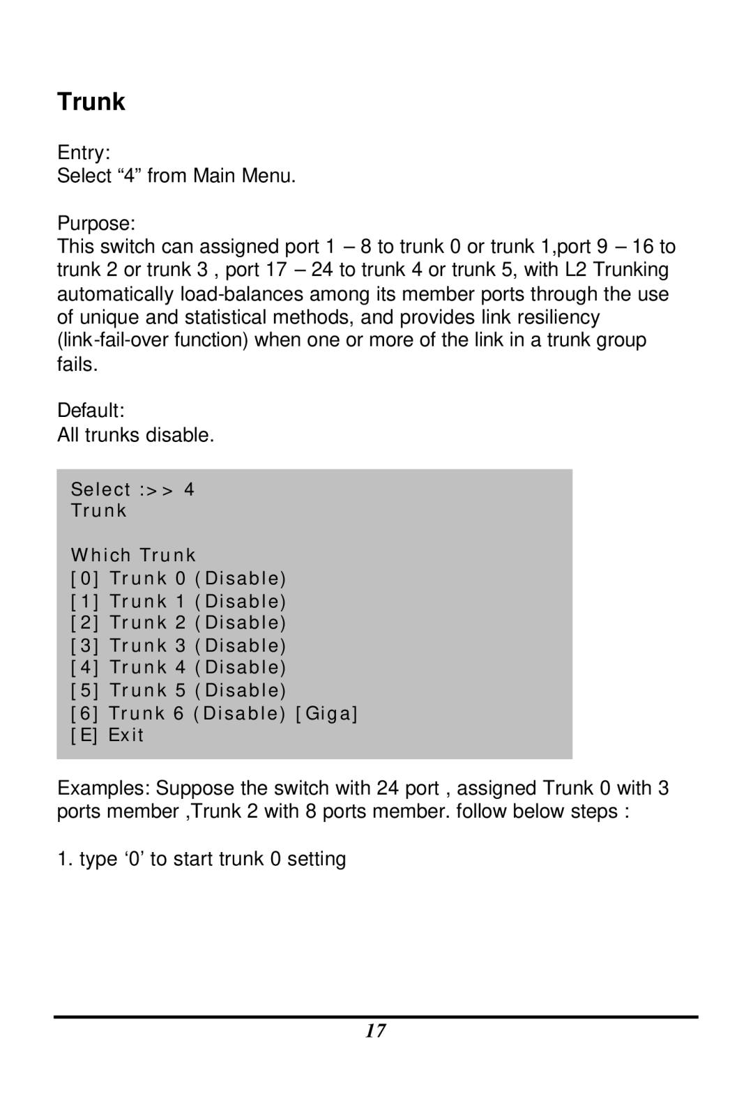 LevelOne GSW-1601TX, GSW-2401TX user manual Trunk 