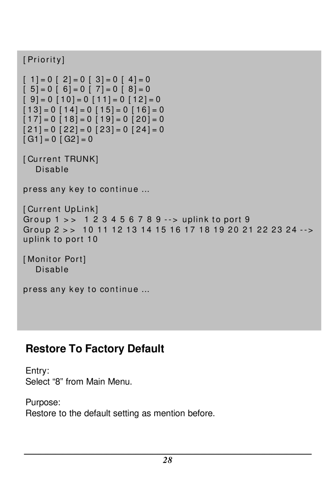 LevelOne GSW-2401TX, GSW-1601TX user manual Restore To Factory Default 