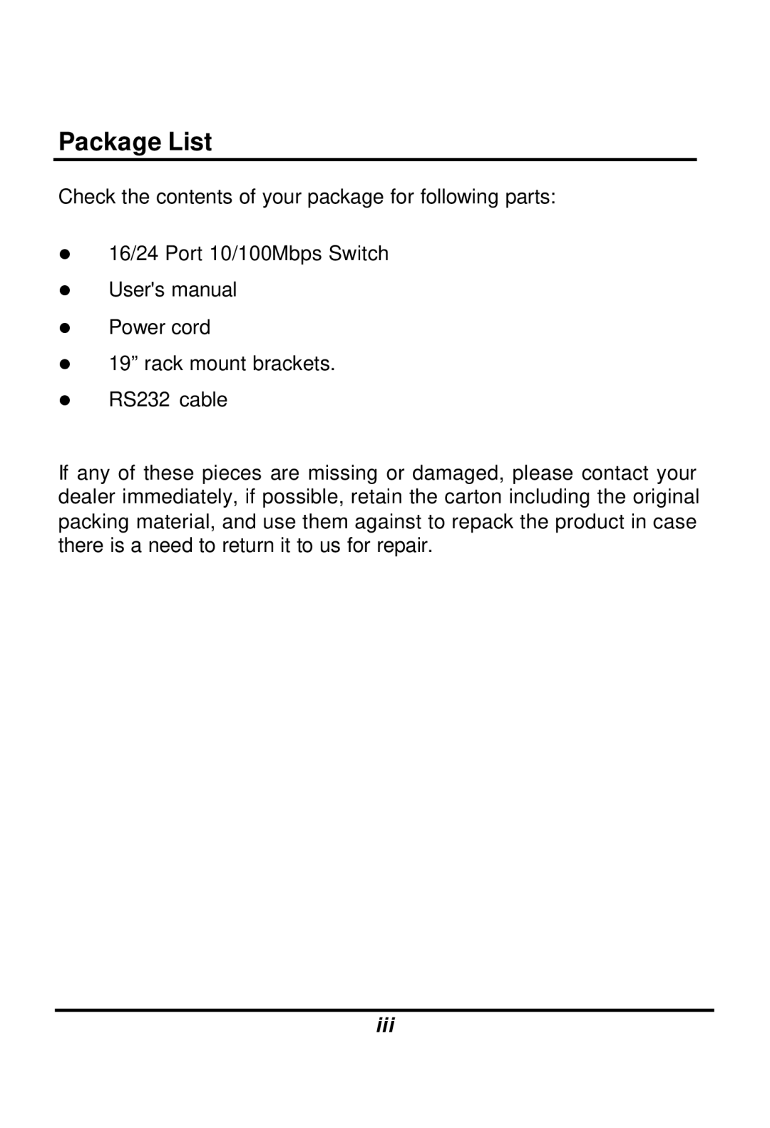 LevelOne GSW-1601TX, GSW-2401TX user manual Package List 