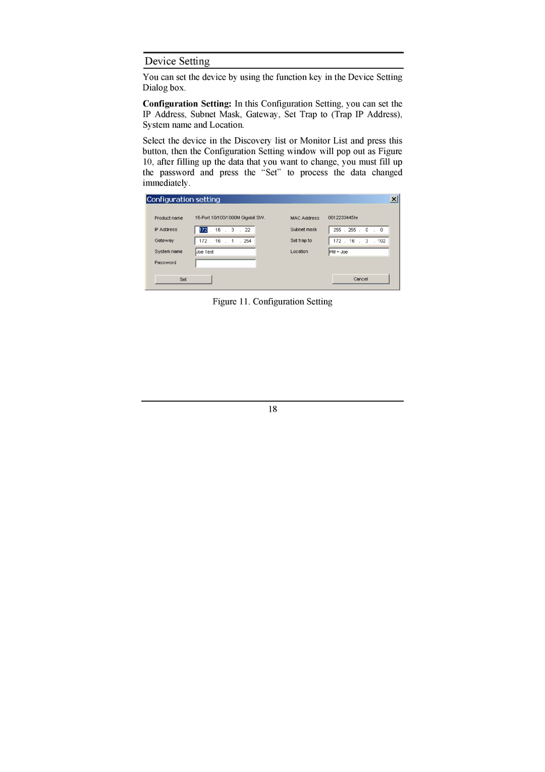 LevelOne GSW-2474T, GSW-1674T manual Device Setting, Configuration Setting 