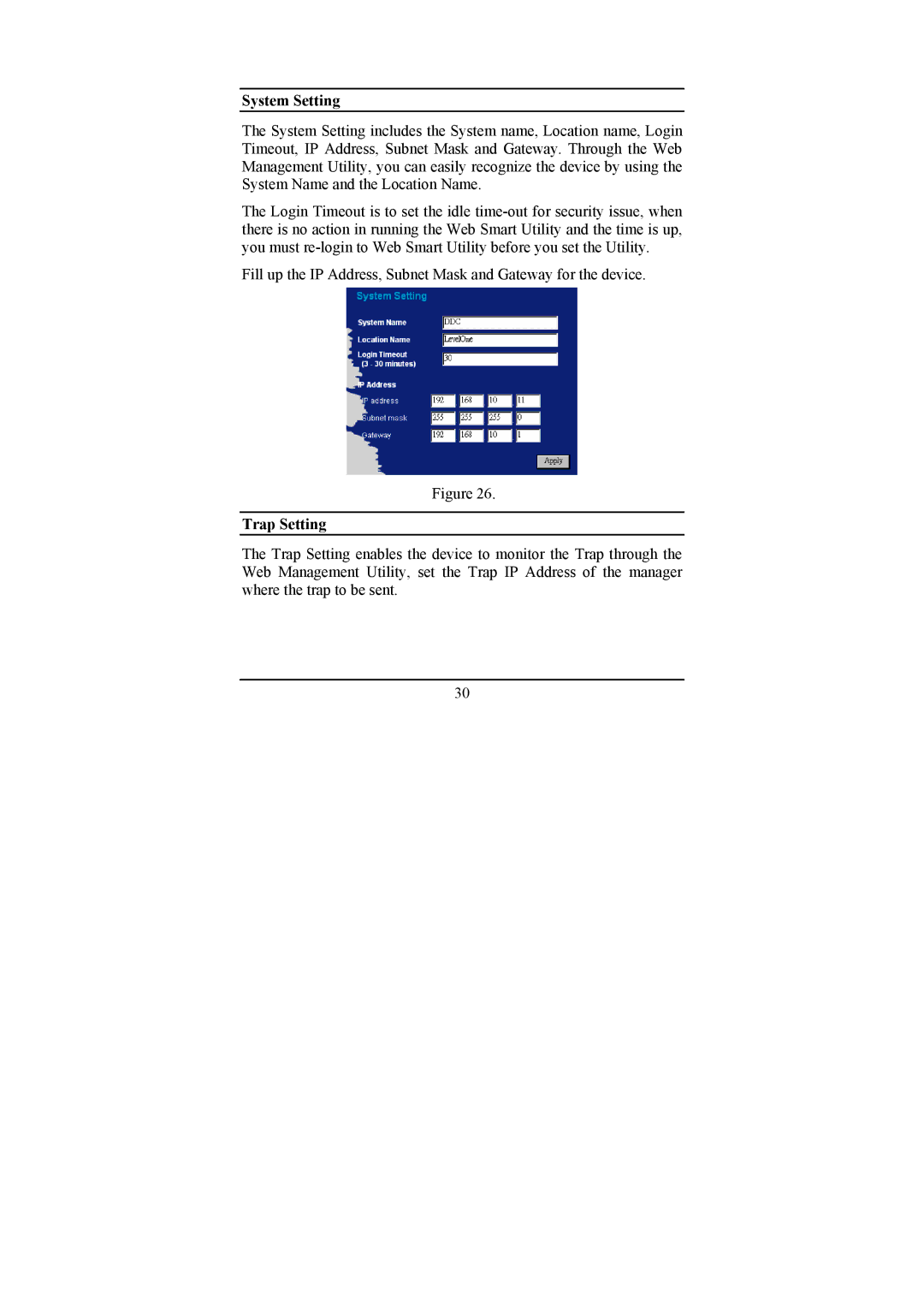 LevelOne GSW-2474T, GSW-1674T manual System Setting, Trap Setting 