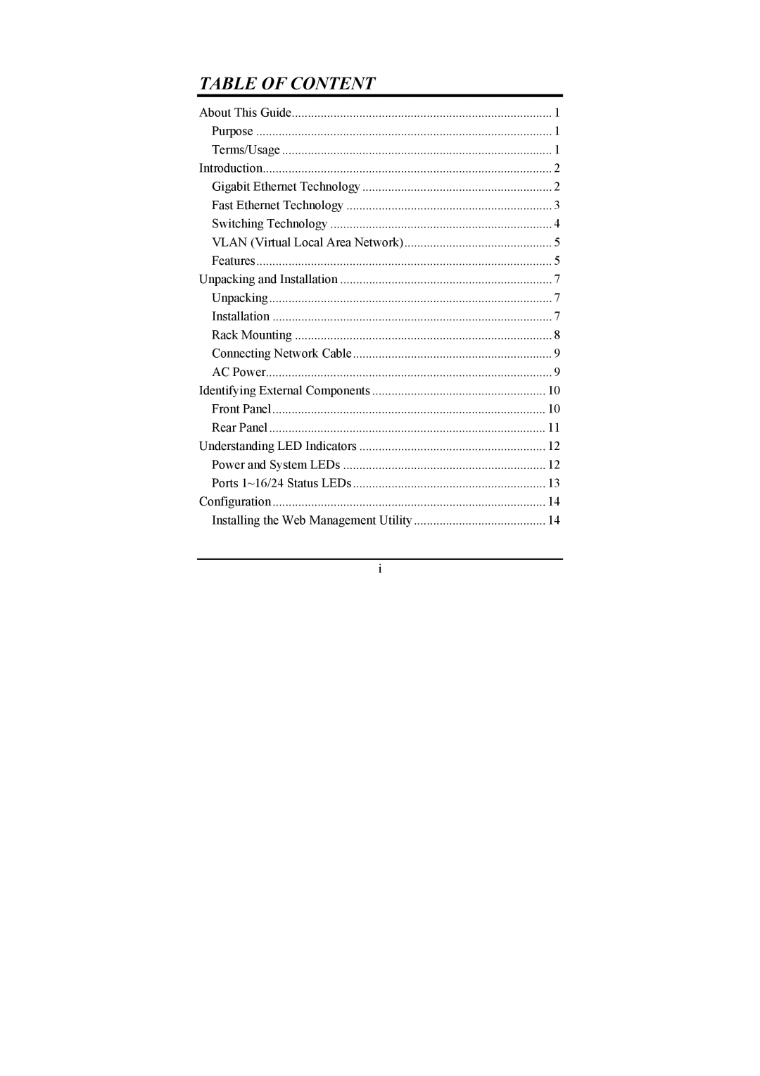 LevelOne GSW-1674T, GSW-2474T manual Table of Content 