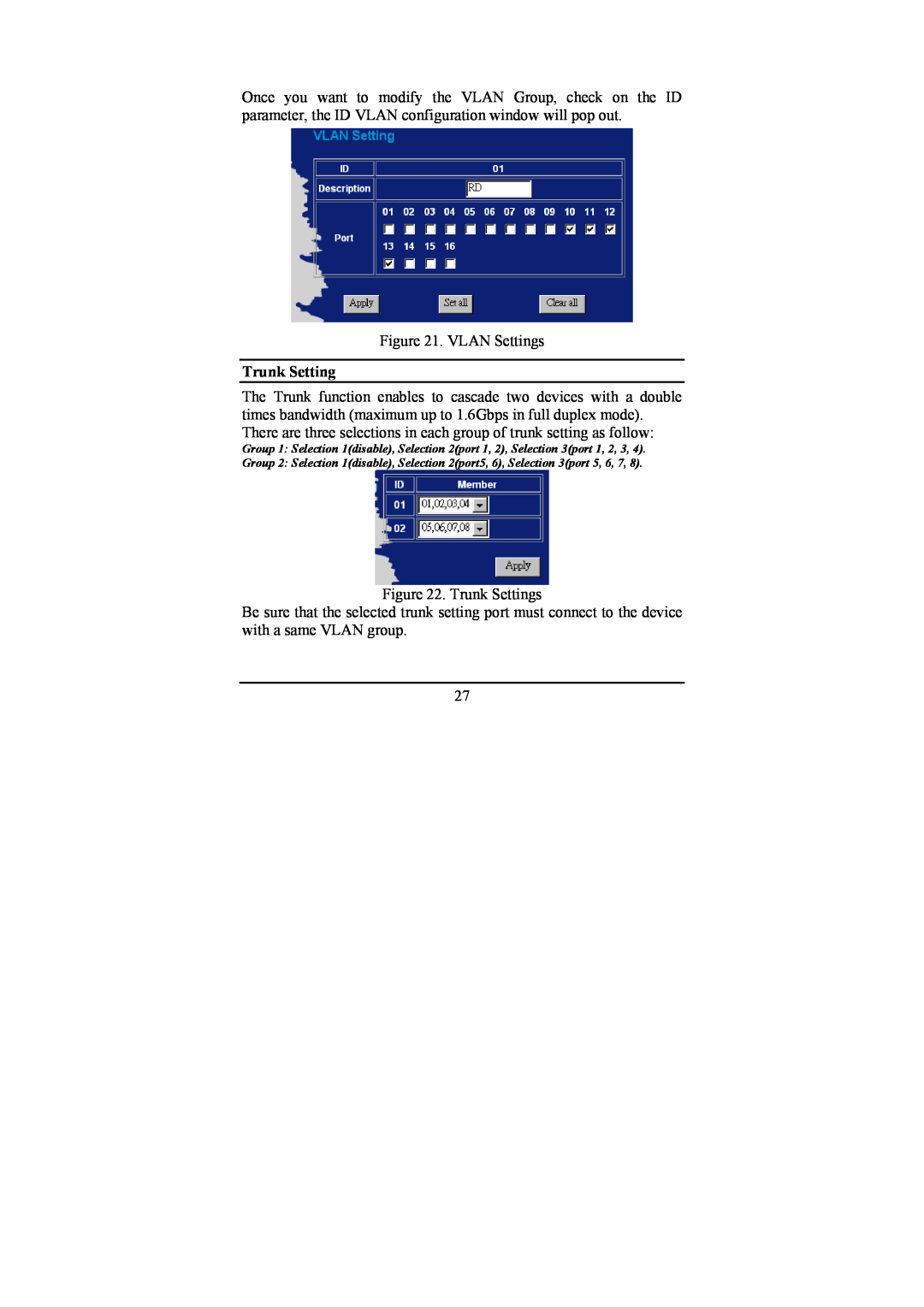 LevelOne GSW-1674T, GSW-2474T manual Trunk Setting 