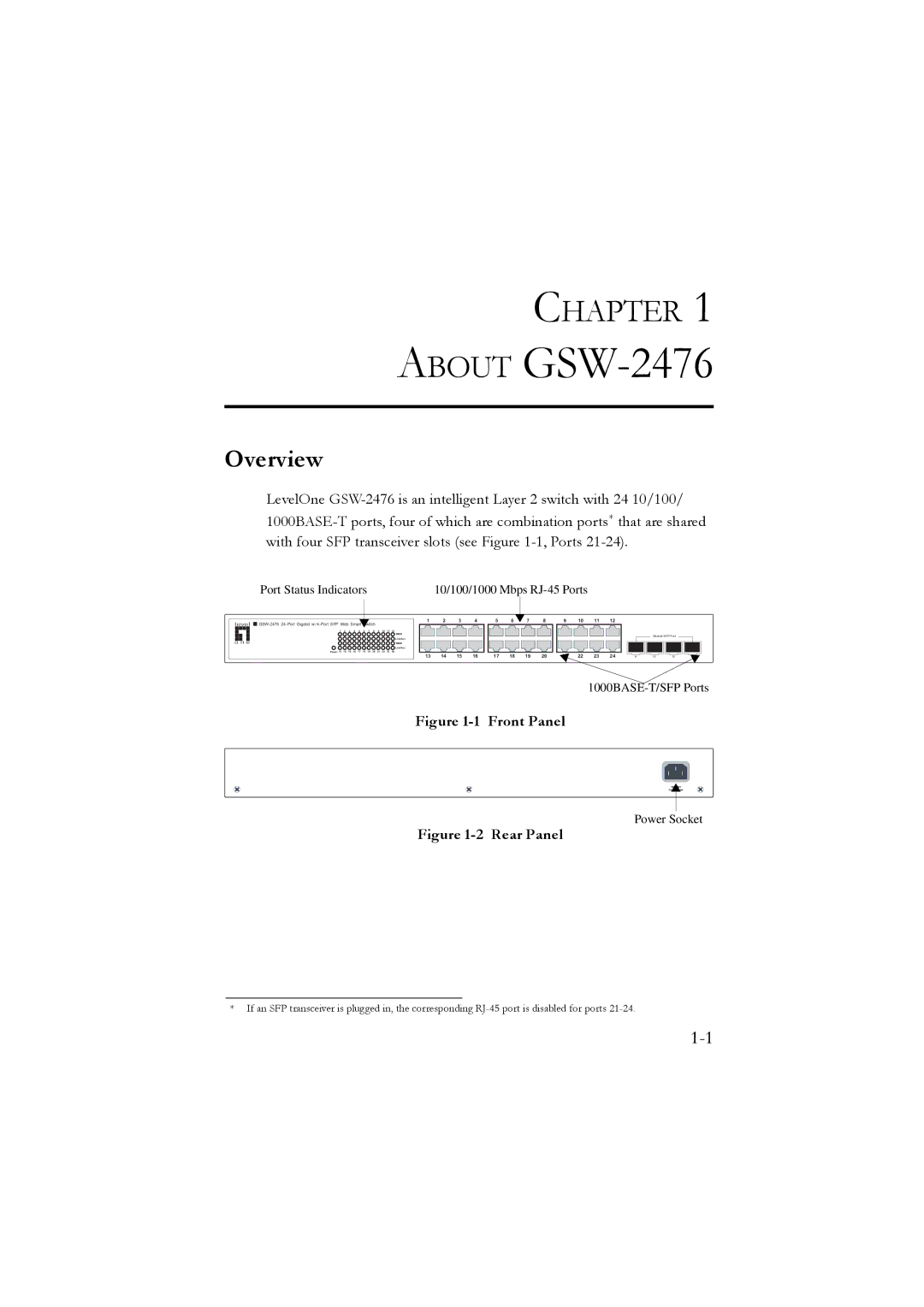 LevelOne GSW-2476 user manual Chapter, Overview 