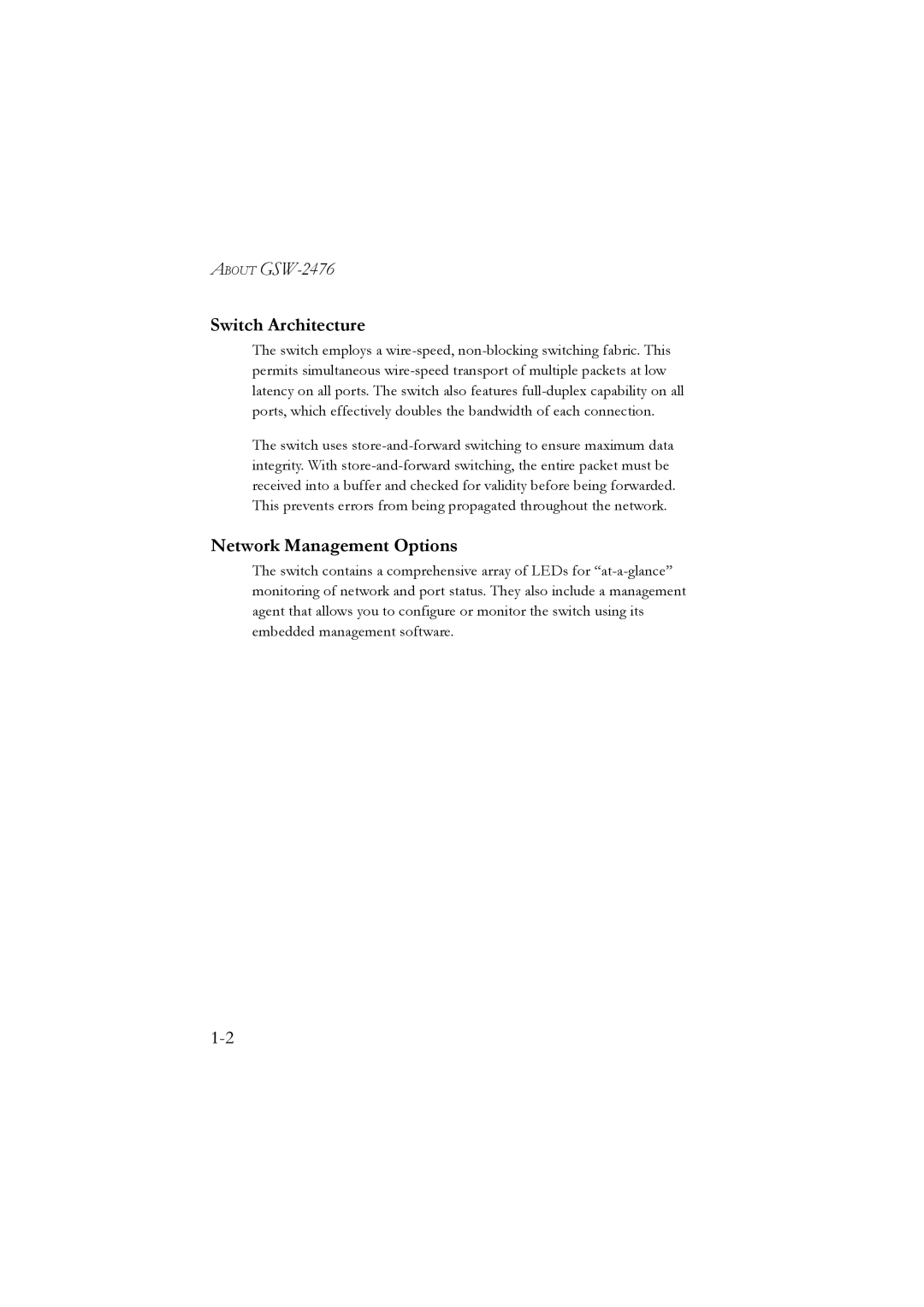 LevelOne GSW-2476 user manual Switch Architecture, Network Management Options 