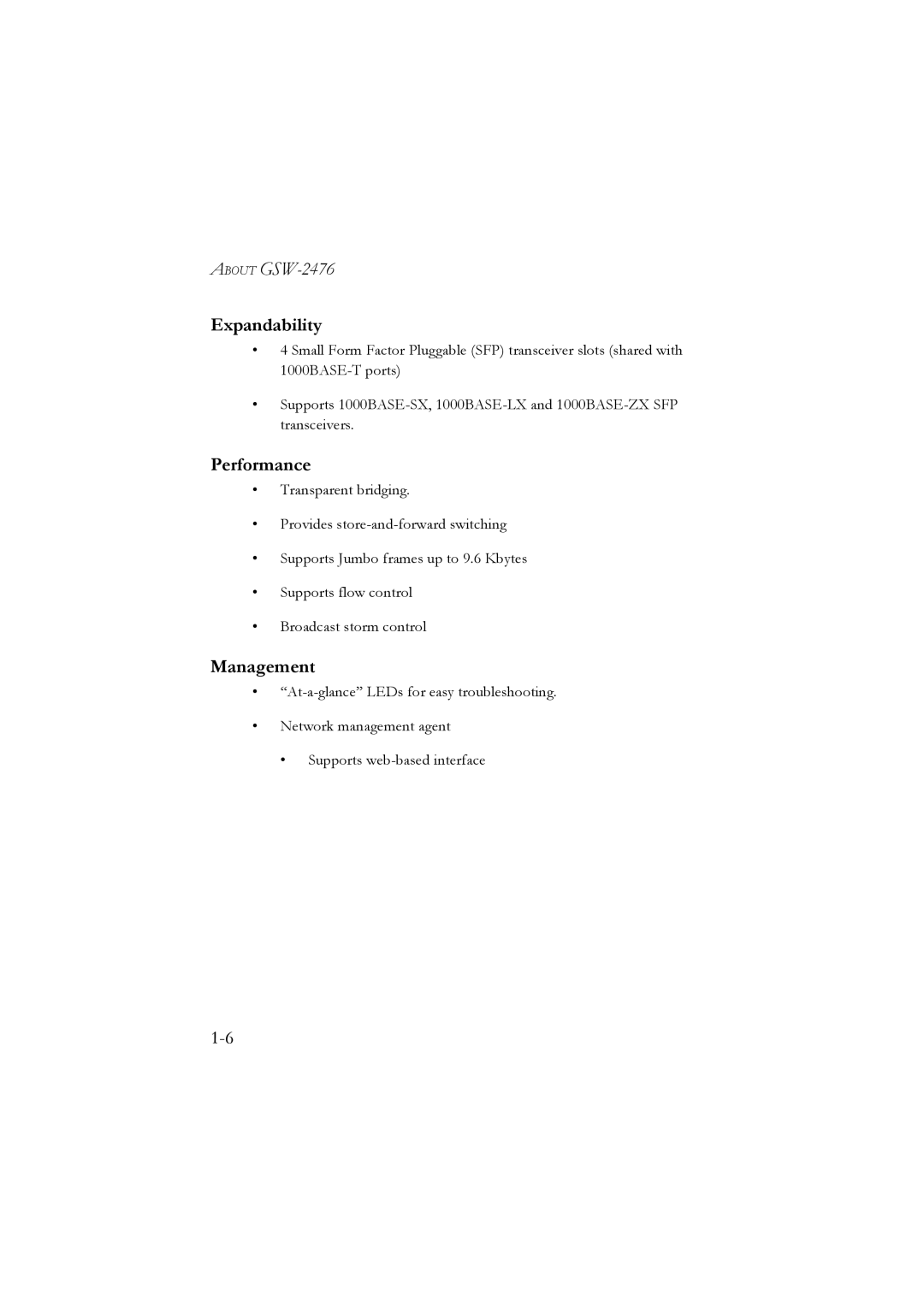 LevelOne GSW-2476 user manual Expandability, Performance, Management 