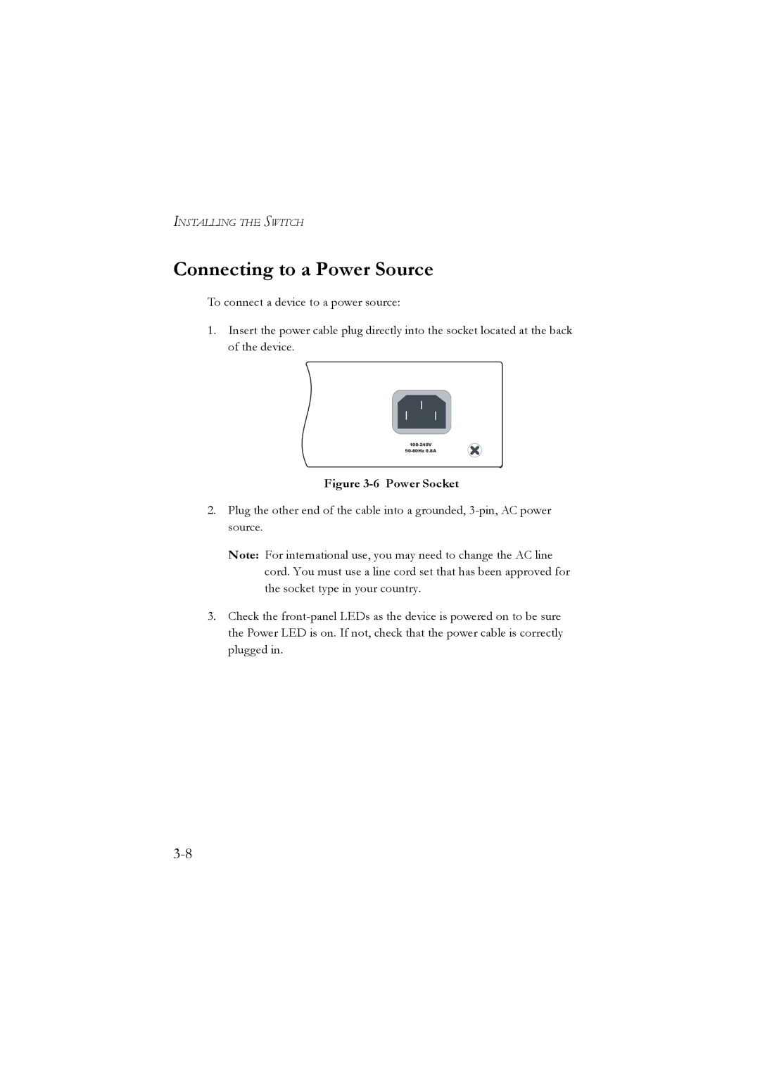 LevelOne GSW-2476 user manual Connecting to a Power Source, Power Socket 