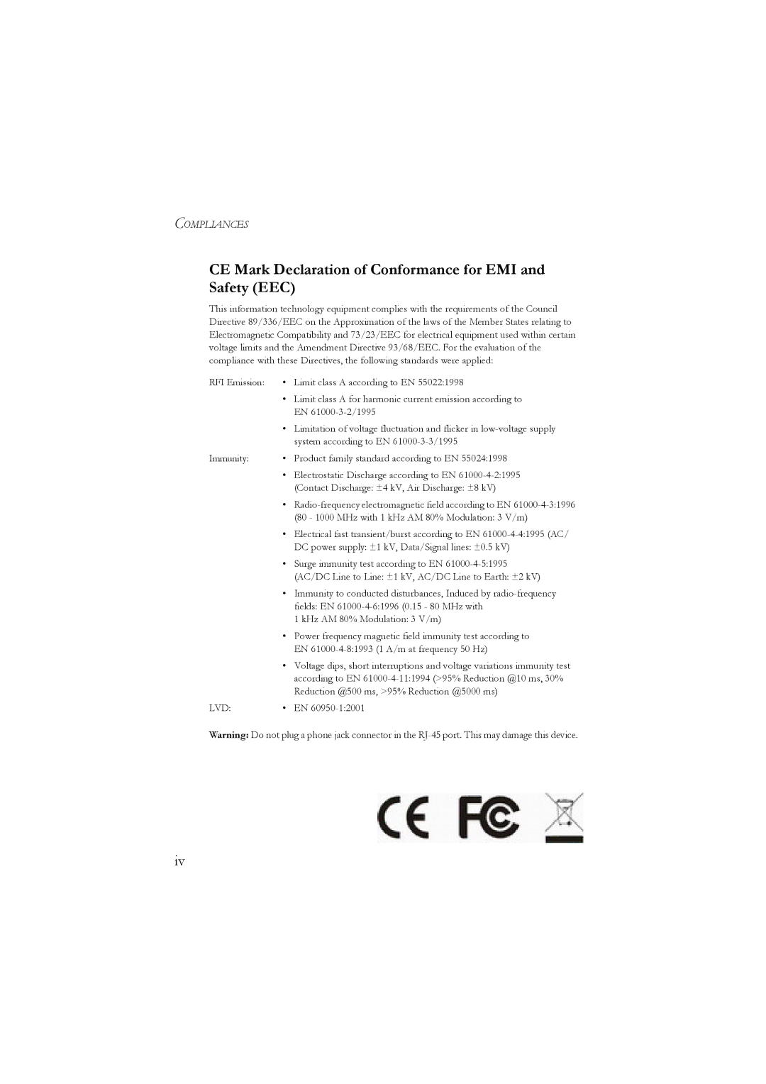 LevelOne GSW-2476 user manual CE Mark Declaration of Conformance for EMI and Safety EEC 