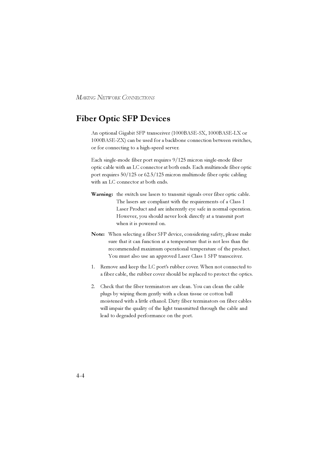 LevelOne GSW-2476 user manual Fiber Optic SFP Devices 