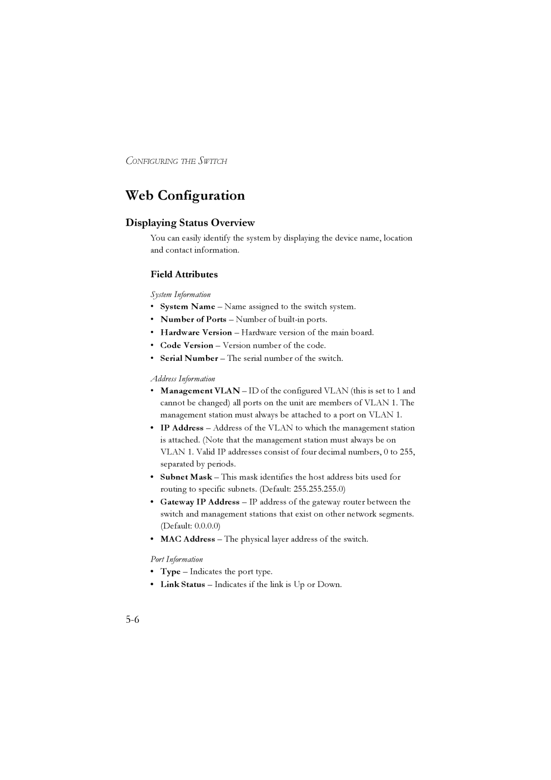 LevelOne GSW-2476 user manual Web Configuration, Displaying Status Overview 