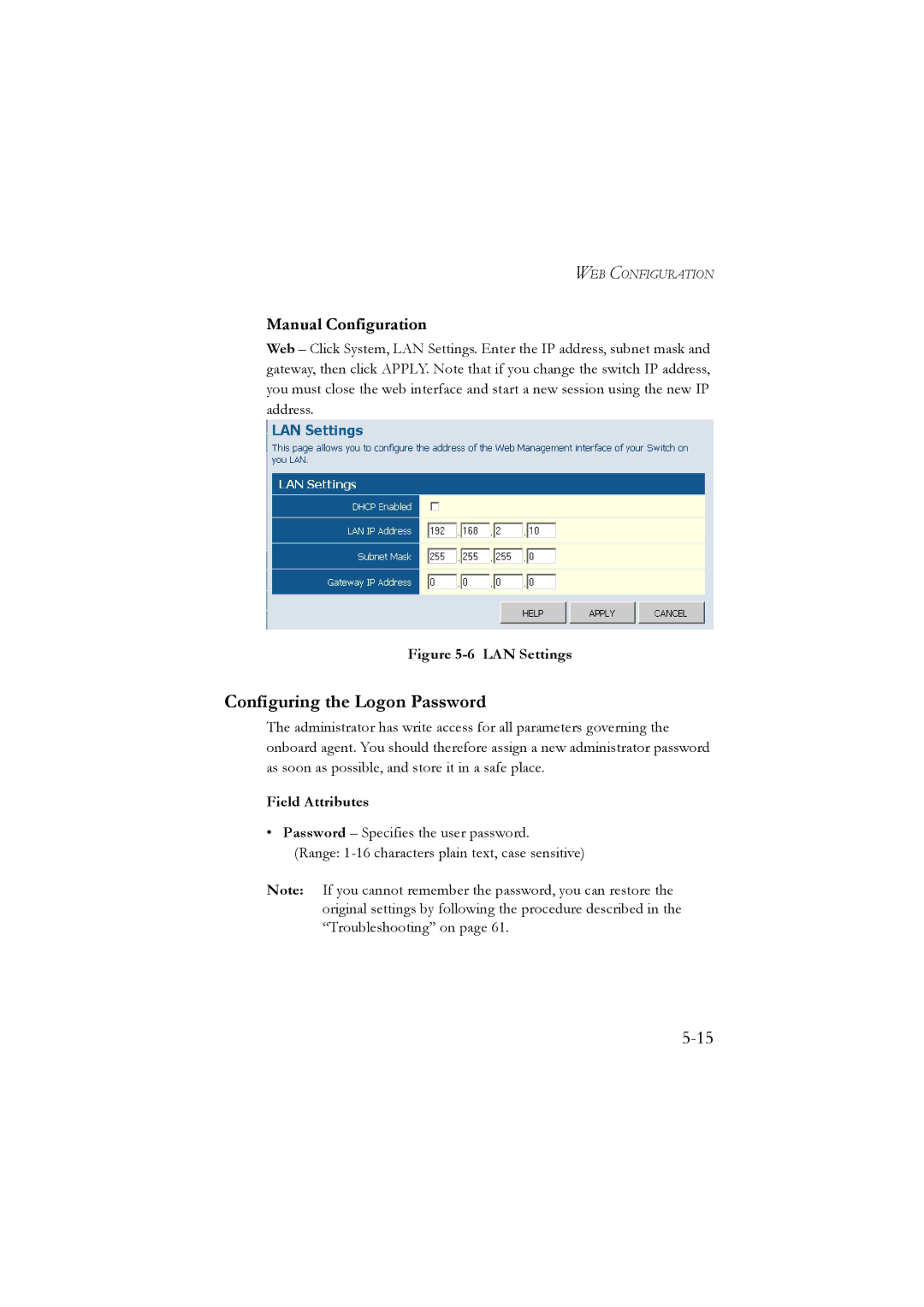 LevelOne GSW-2476 user manual Configuring the Logon Password, Field Attributes 