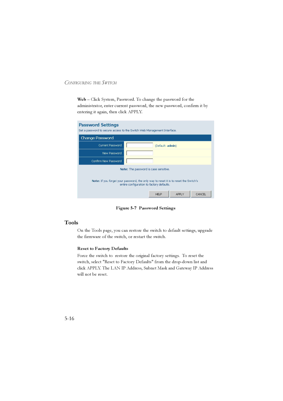 LevelOne GSW-2476 user manual Tools, Reset to Factory Defaults 