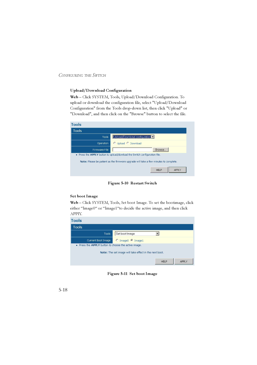 LevelOne GSW-2476 user manual Upload/Download Configuration, Restart Switch Set boot Image 