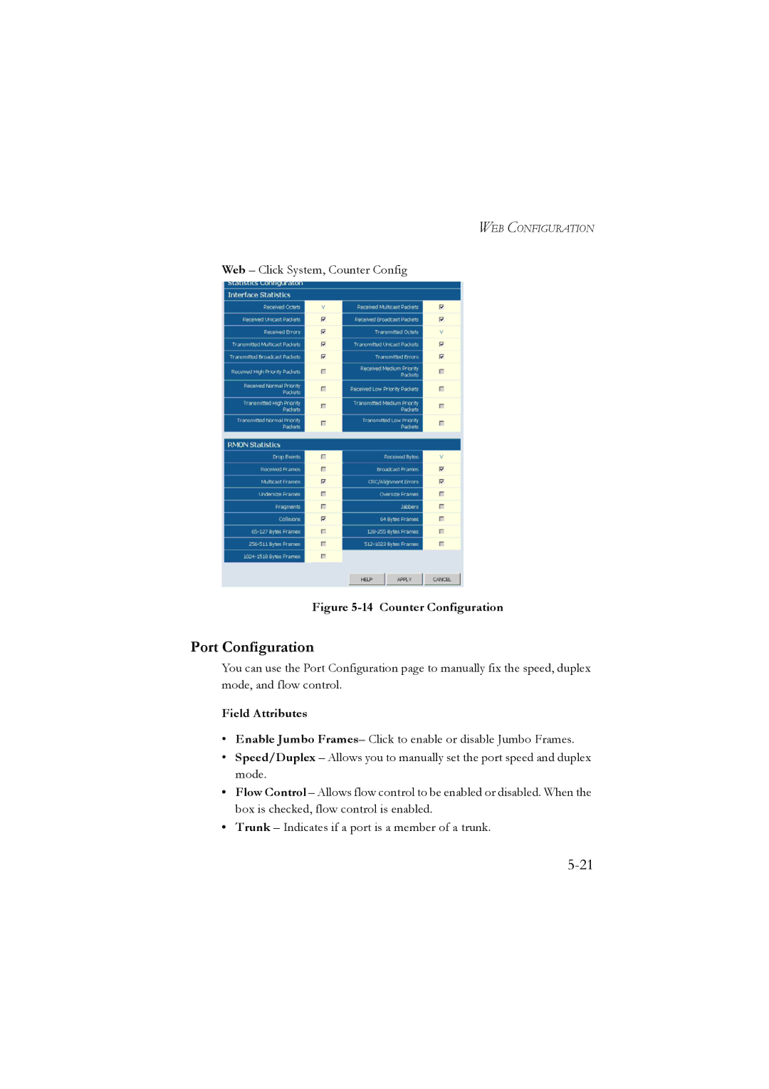 LevelOne GSW-2476 user manual Port Configuration, Counter Configuration 