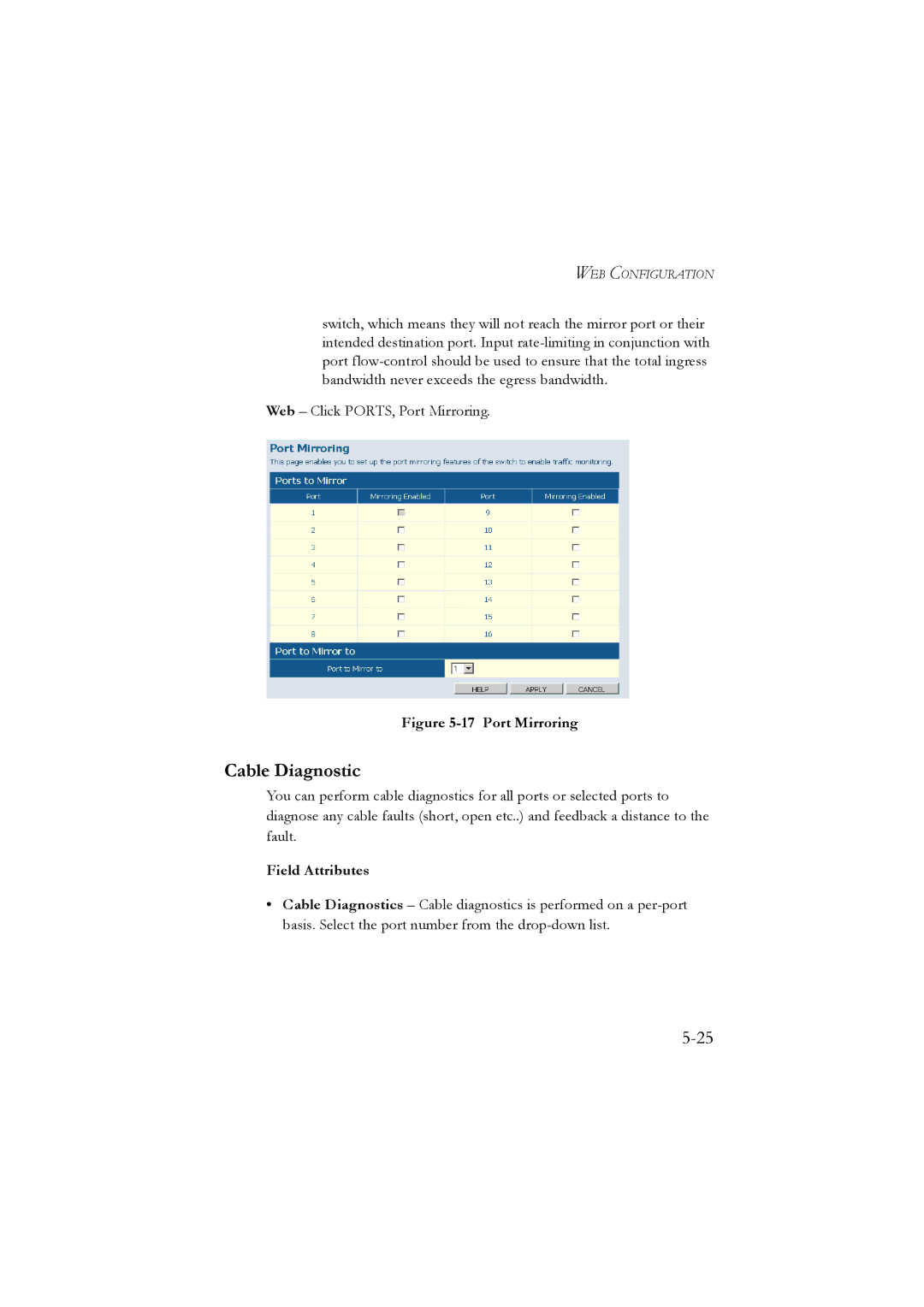 LevelOne GSW-2476 user manual Cable Diagnostic, Port Mirroring 