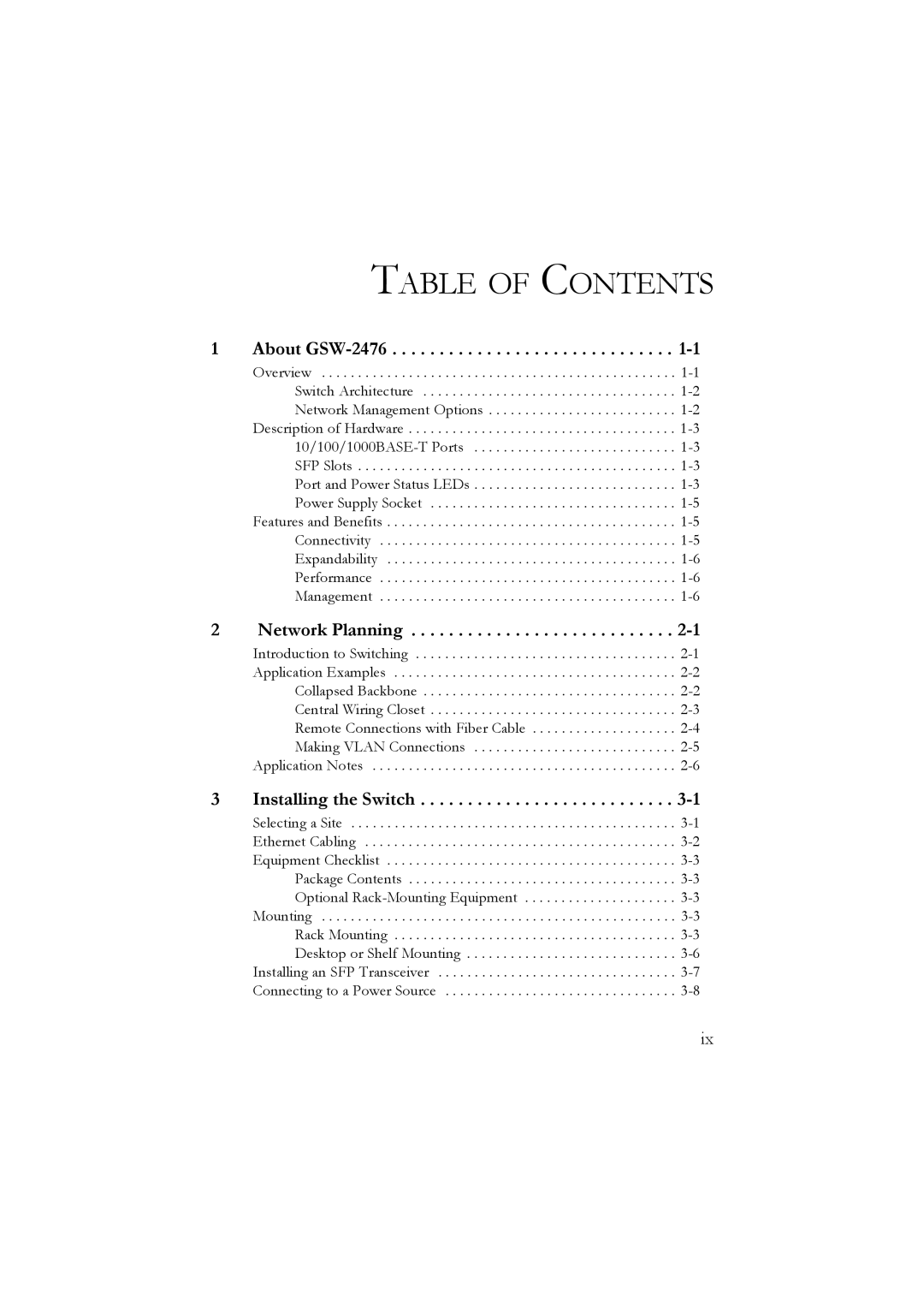 LevelOne GSW-2476 user manual Table of Contents 