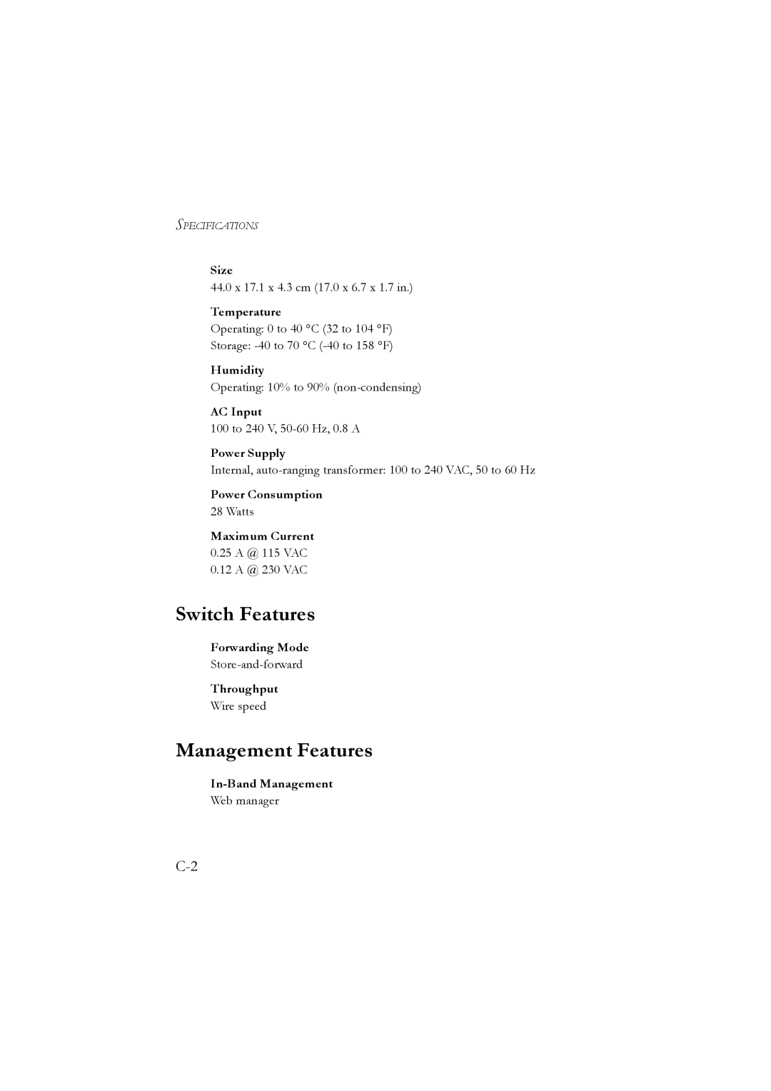 LevelOne GSW-2476 user manual Switch Features, Management Features 