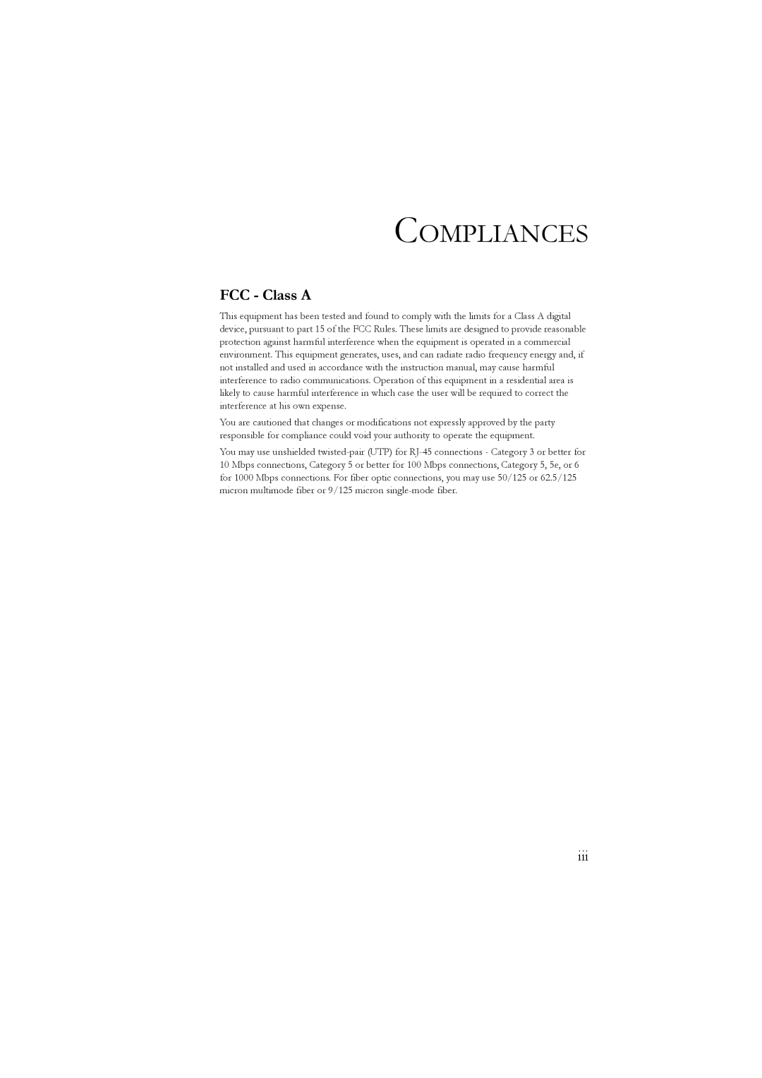 LevelOne GSW-2476 manual Compliances, FCC Class a 