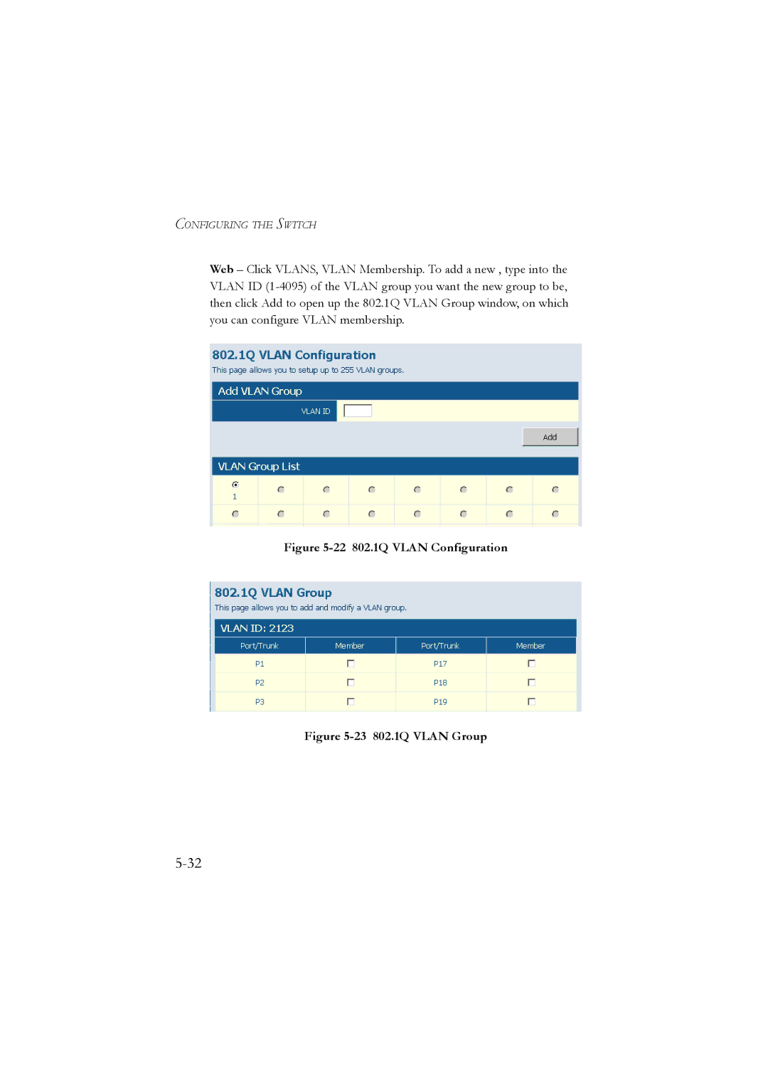 LevelOne GSW-2476 manual 22 802.1Q Vlan Configuration 