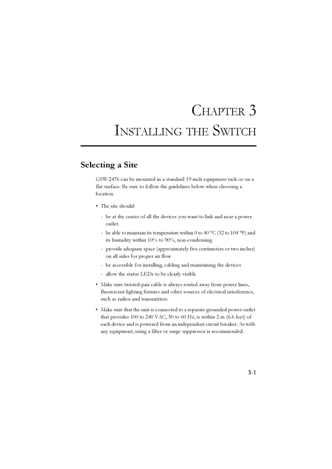 LevelOne GSW-2476 user manual Selecting a Site, Installing The Switch 