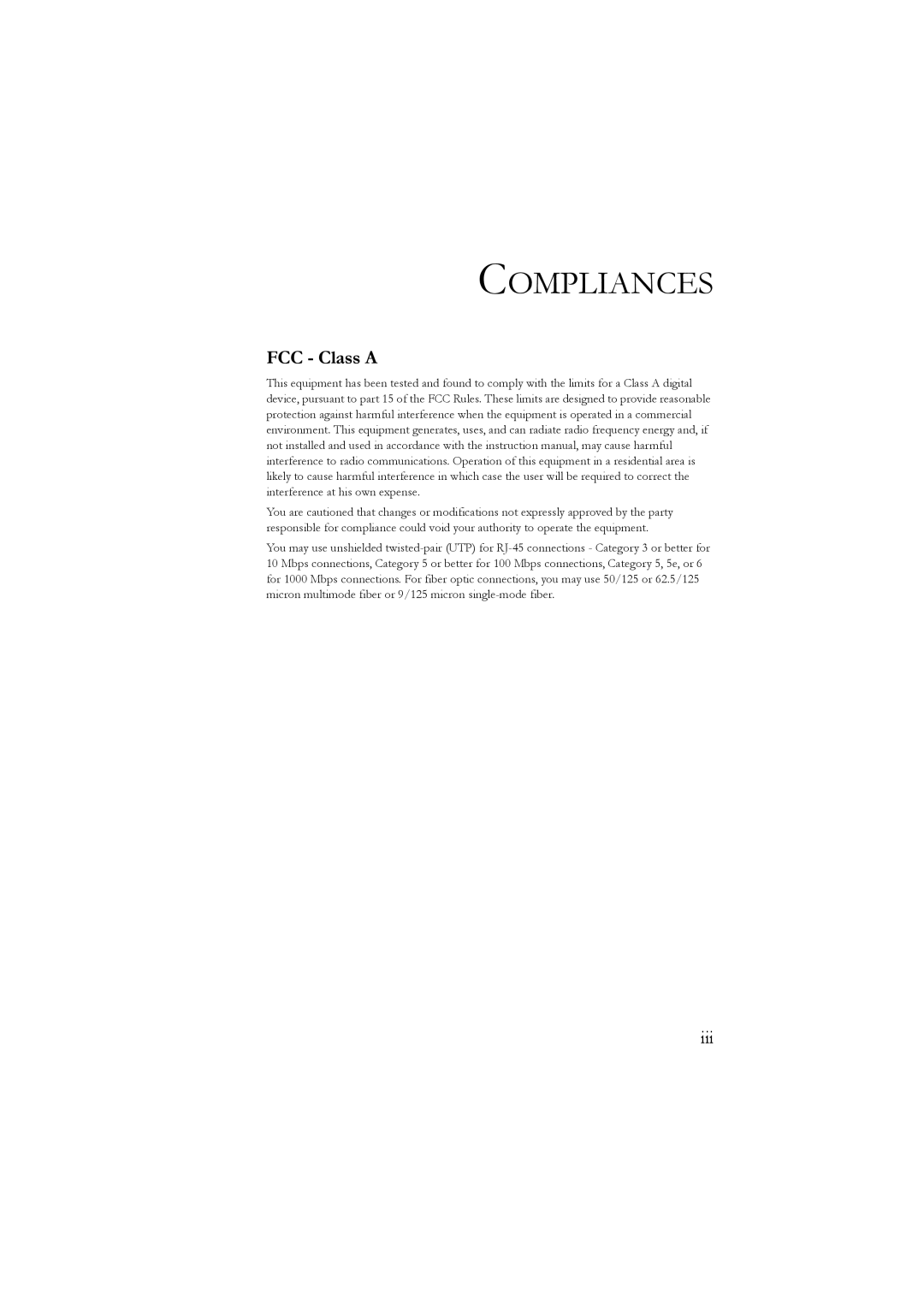 LevelOne GSW-2476 user manual Compliances, FCC - Class A 