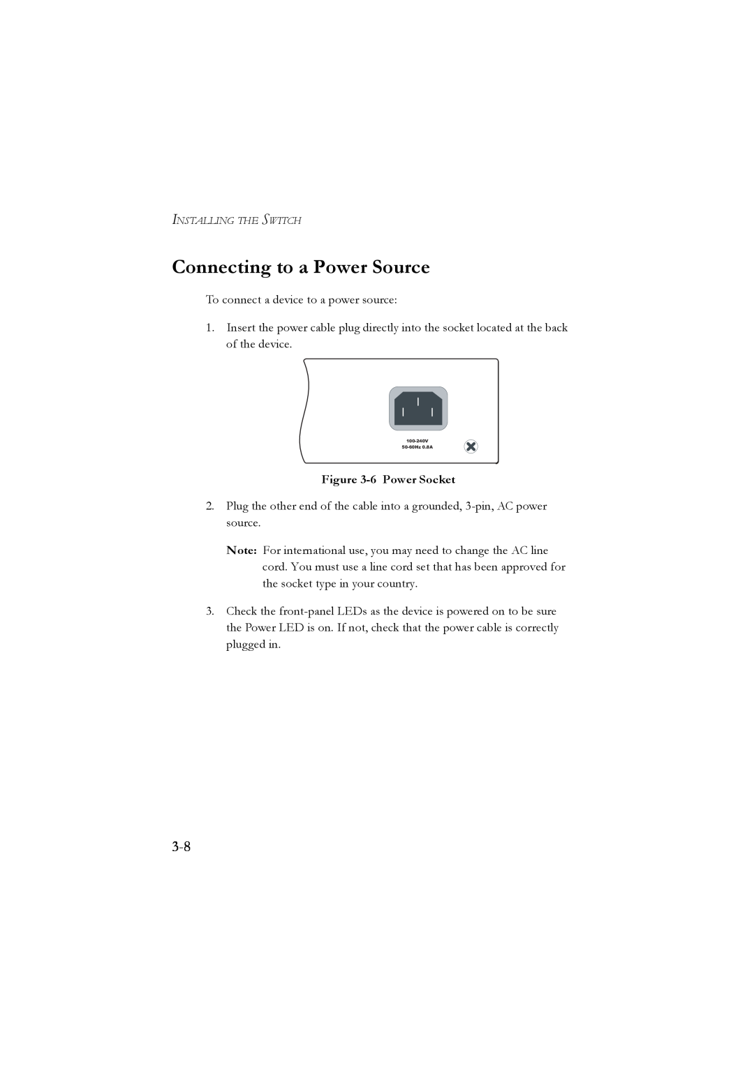 LevelOne GSW-2476 user manual Connecting to a Power Source, 6 Power Socket 