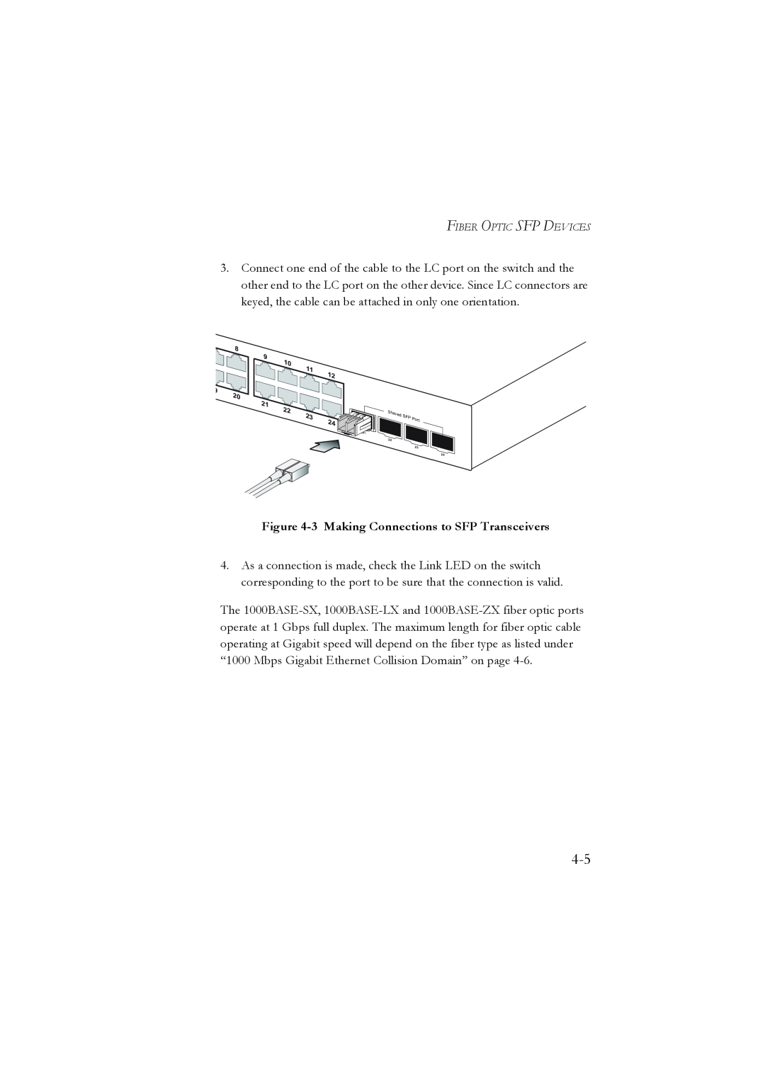 LevelOne GSW-2476 user manual 3 Making Connections to SFP Transceivers, Fiber Optic Sfp Devices 