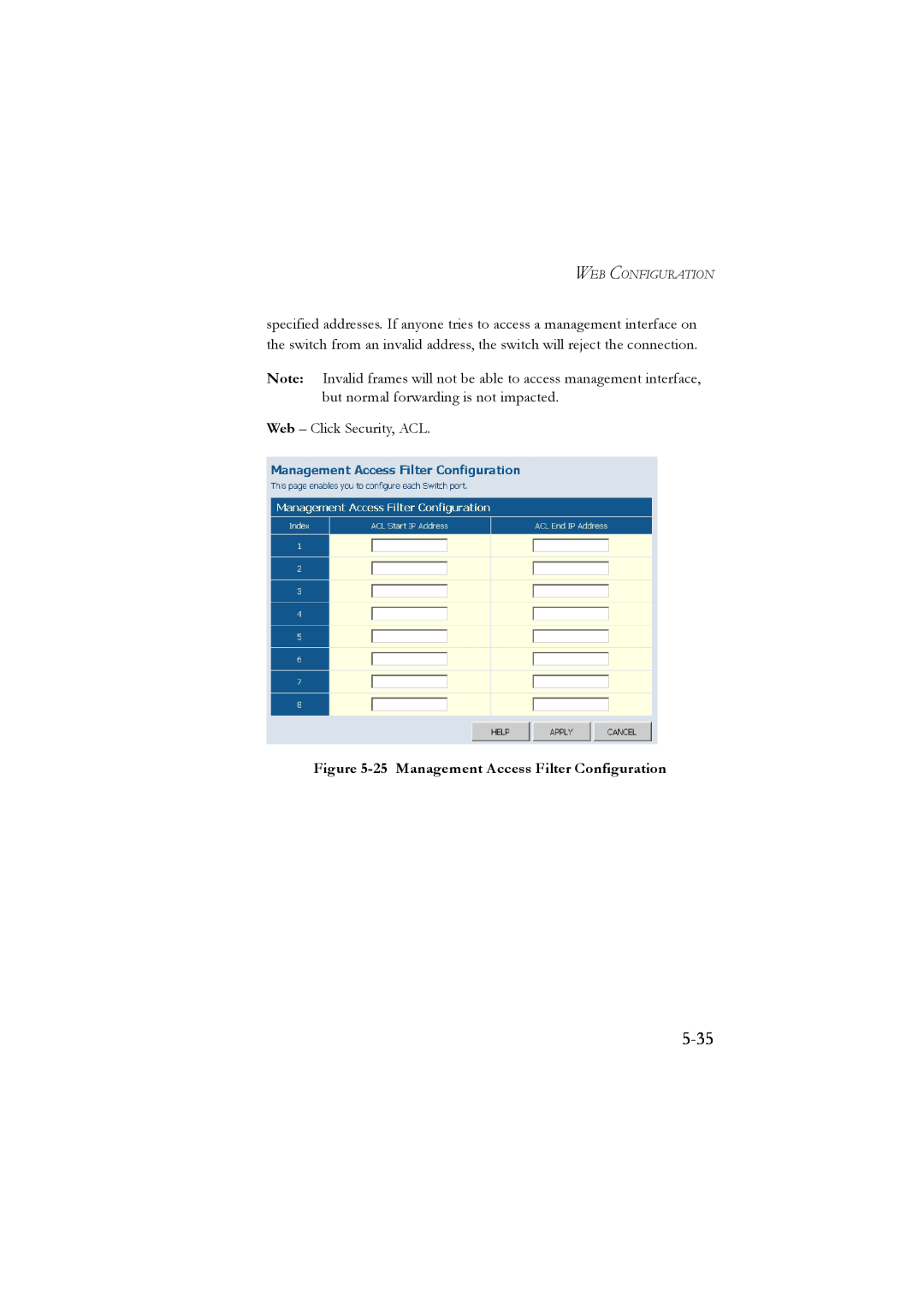 LevelOne GSW-2476 user manual 5-35, 25 Management Access Filter Configuration 