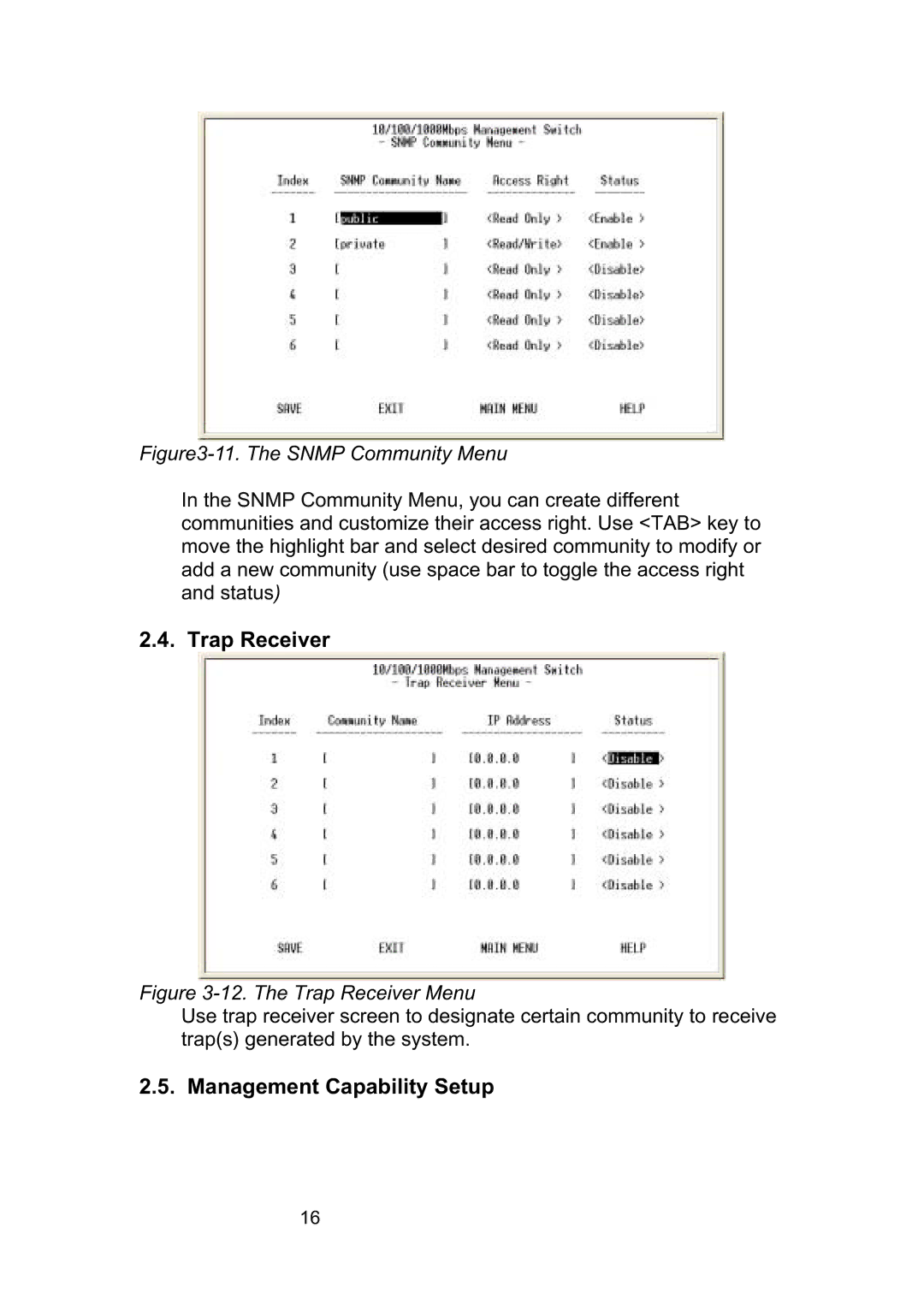 LevelOne GSW-2490TXM manual Trap Receiver, Management Capability Setup 