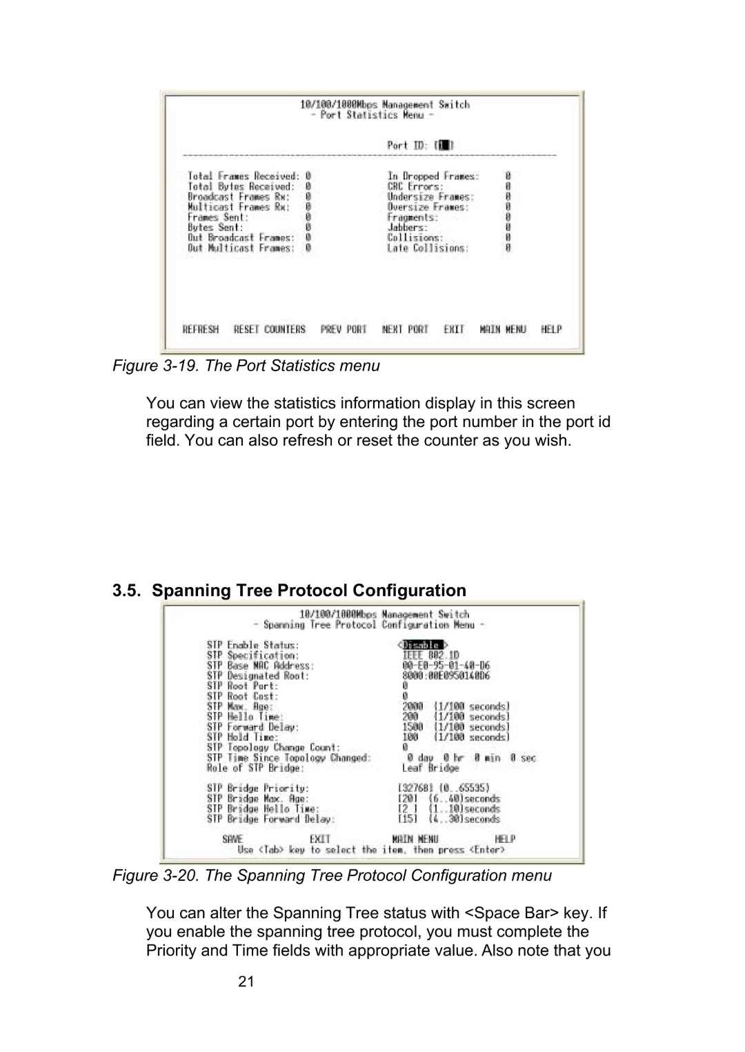 LevelOne GSW-2490TXM manual Spanning Tree Protocol Configuration, The Port Statistics menu 